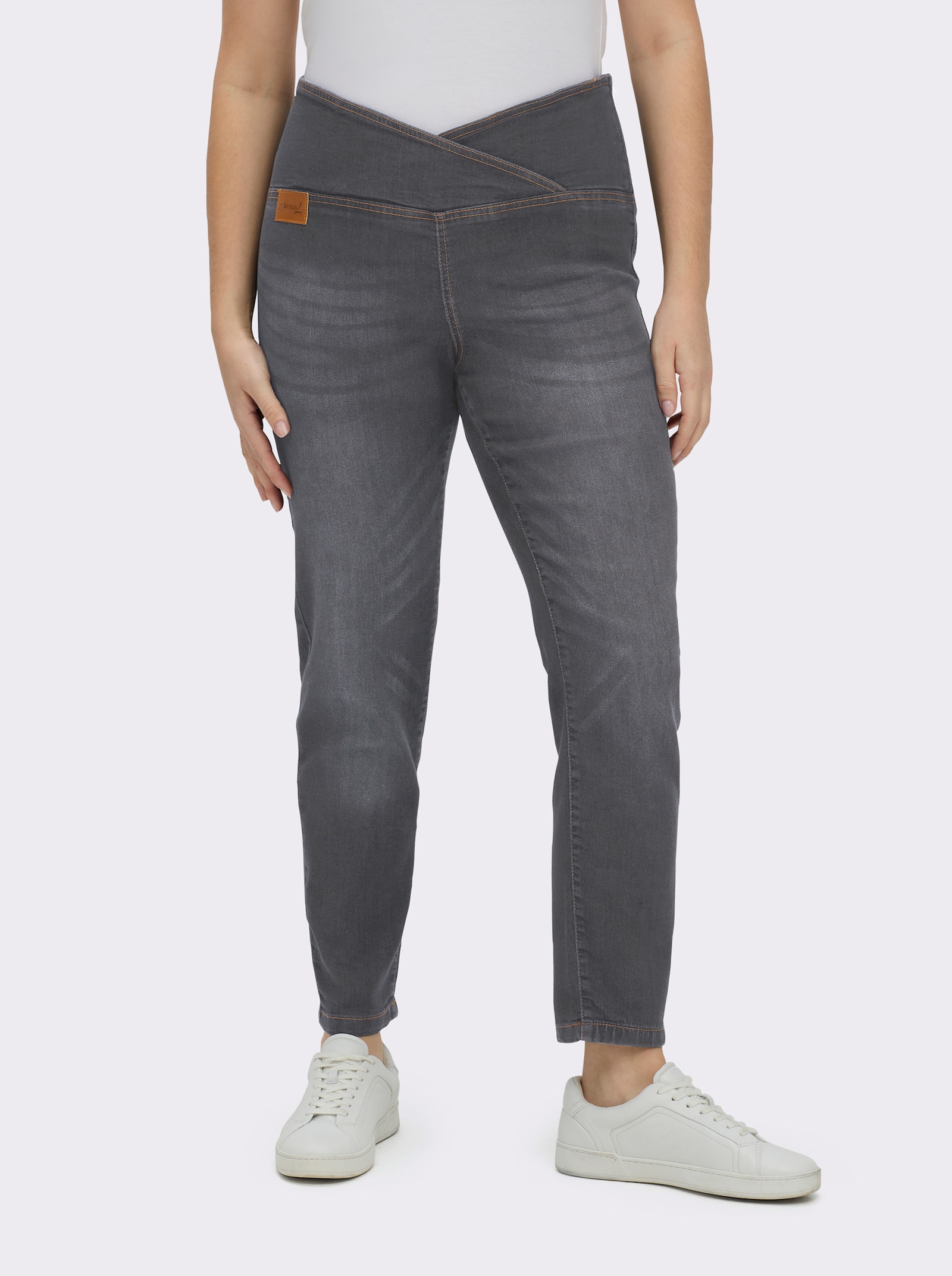 Stretch-Jeans mit überlappendem Bund - anthrazit-grey-denim