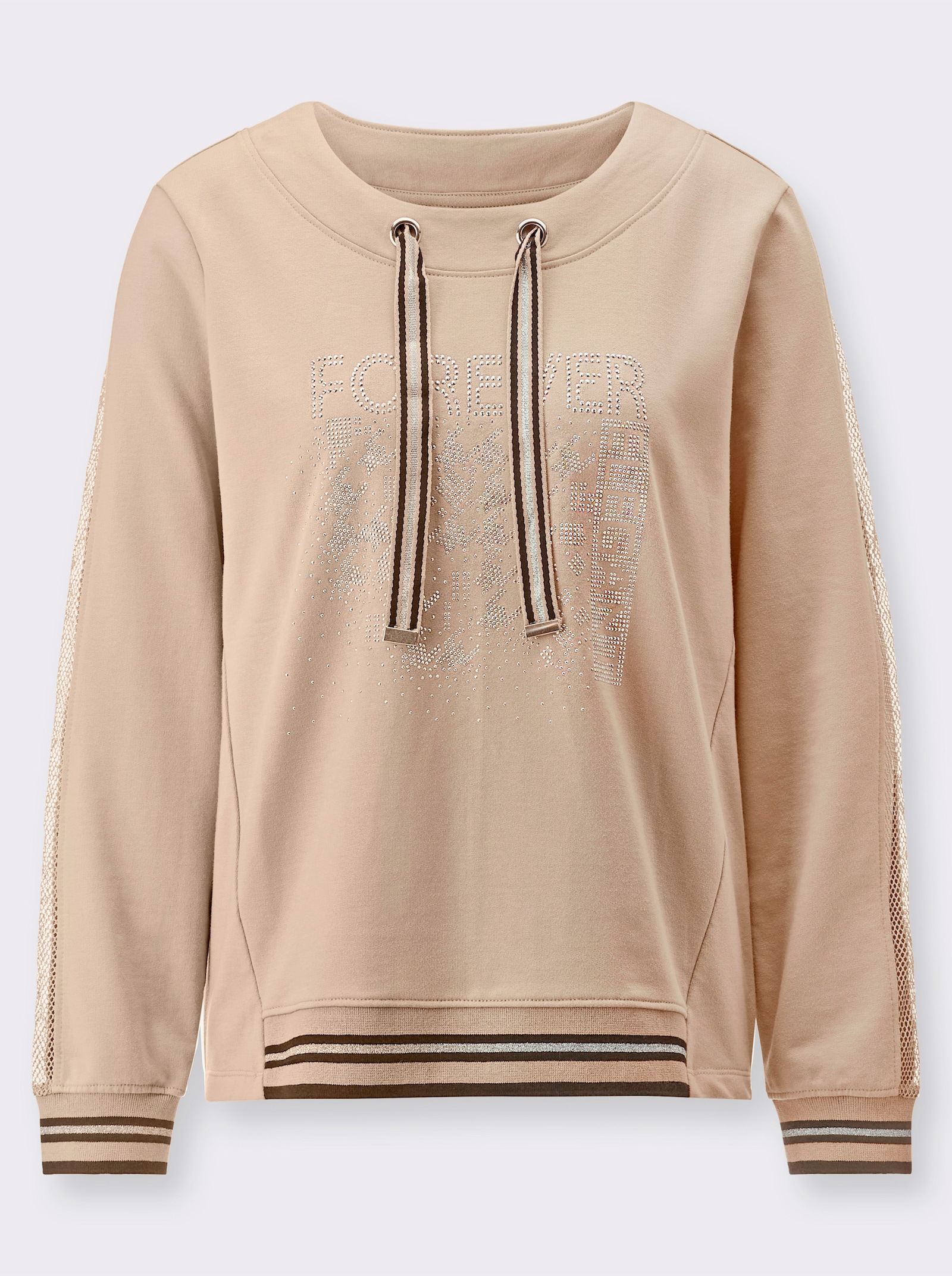 Sweatshirt mit Netz-Einsatz - beige