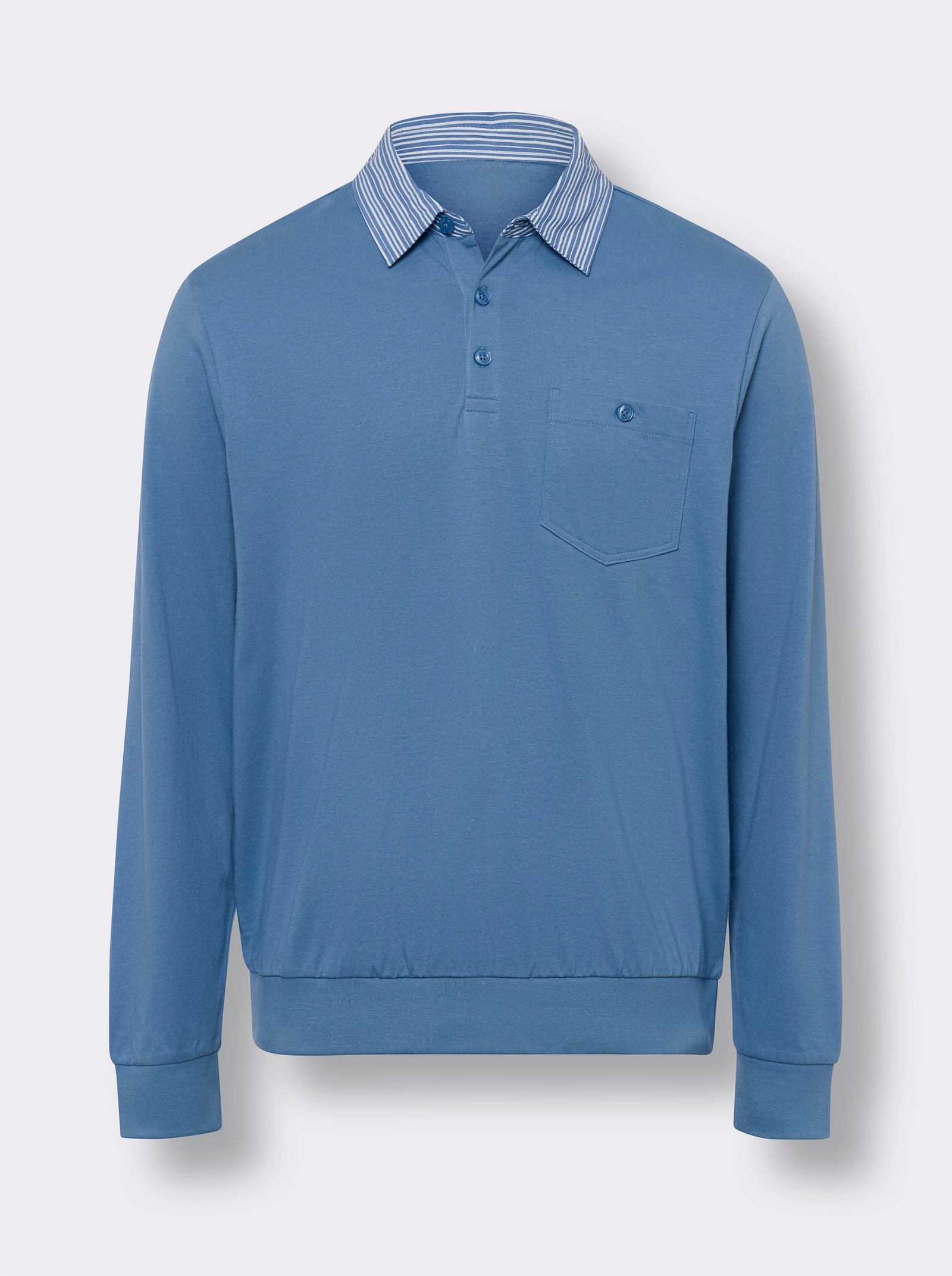 Langarm-Poloshirt - mittelblau