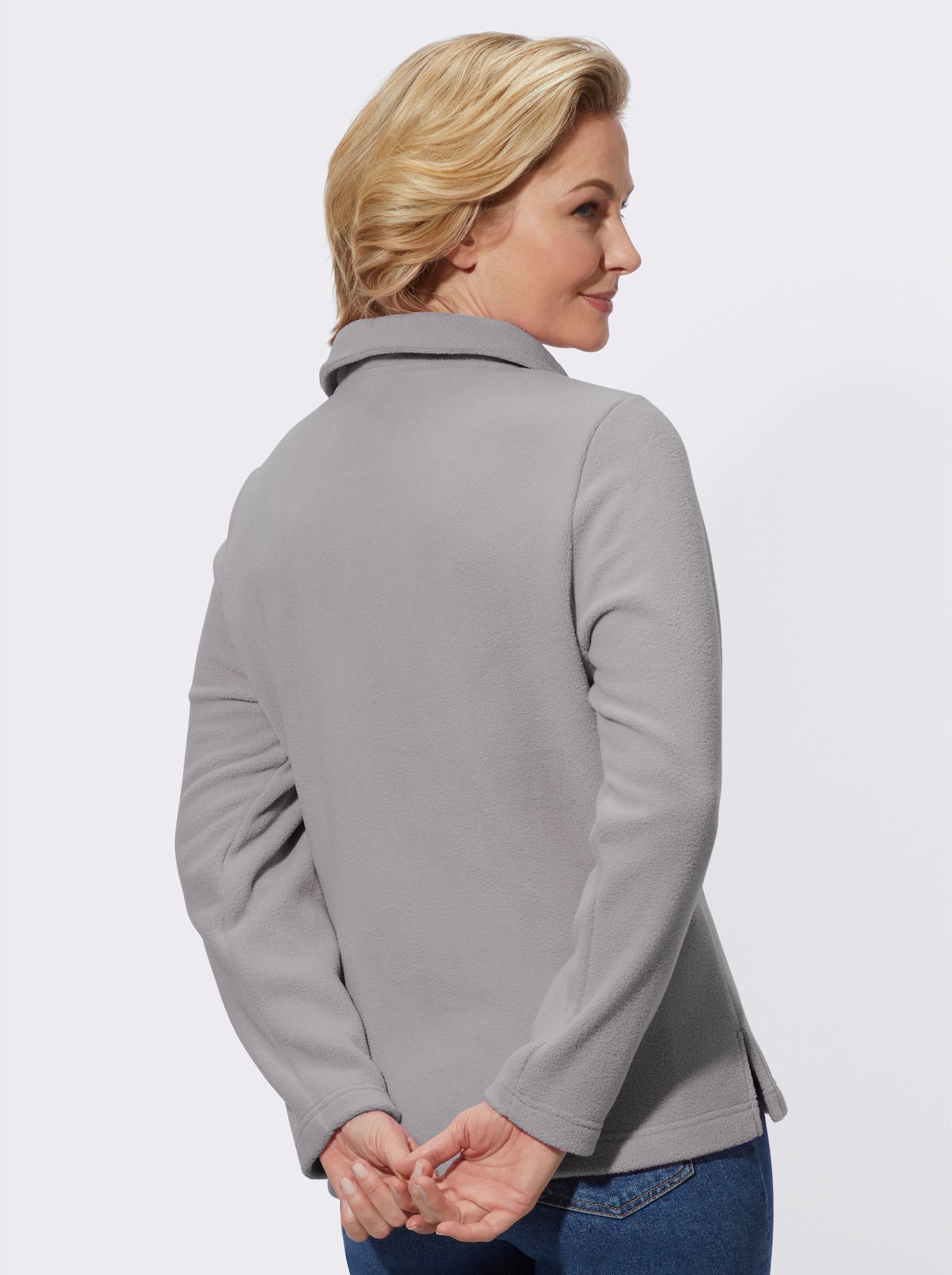 Fleeceshirt mit Stickerei - steingrau