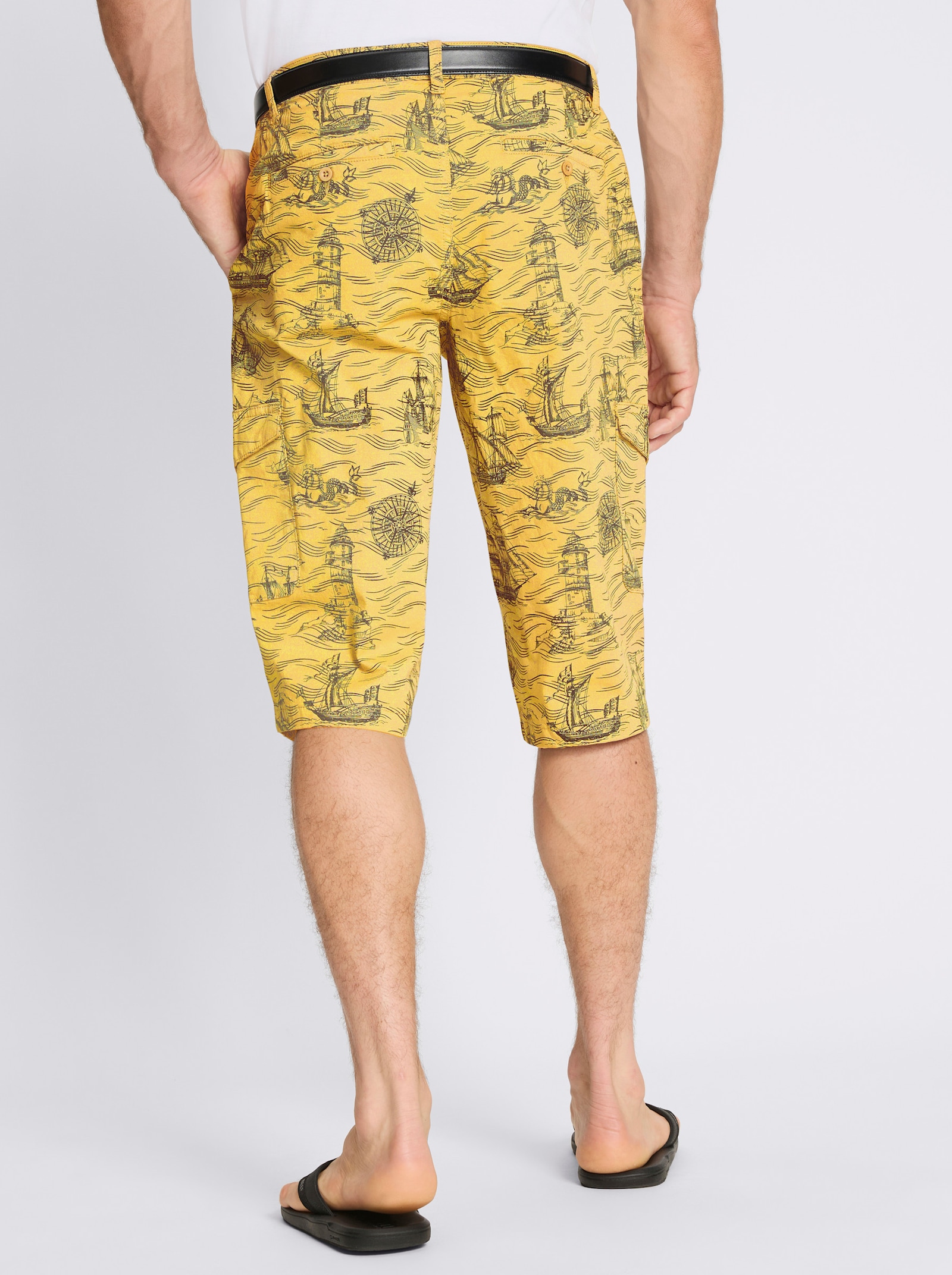 Bermudas mit Piratenschiff-Print, Twill - gelb-bedruckt