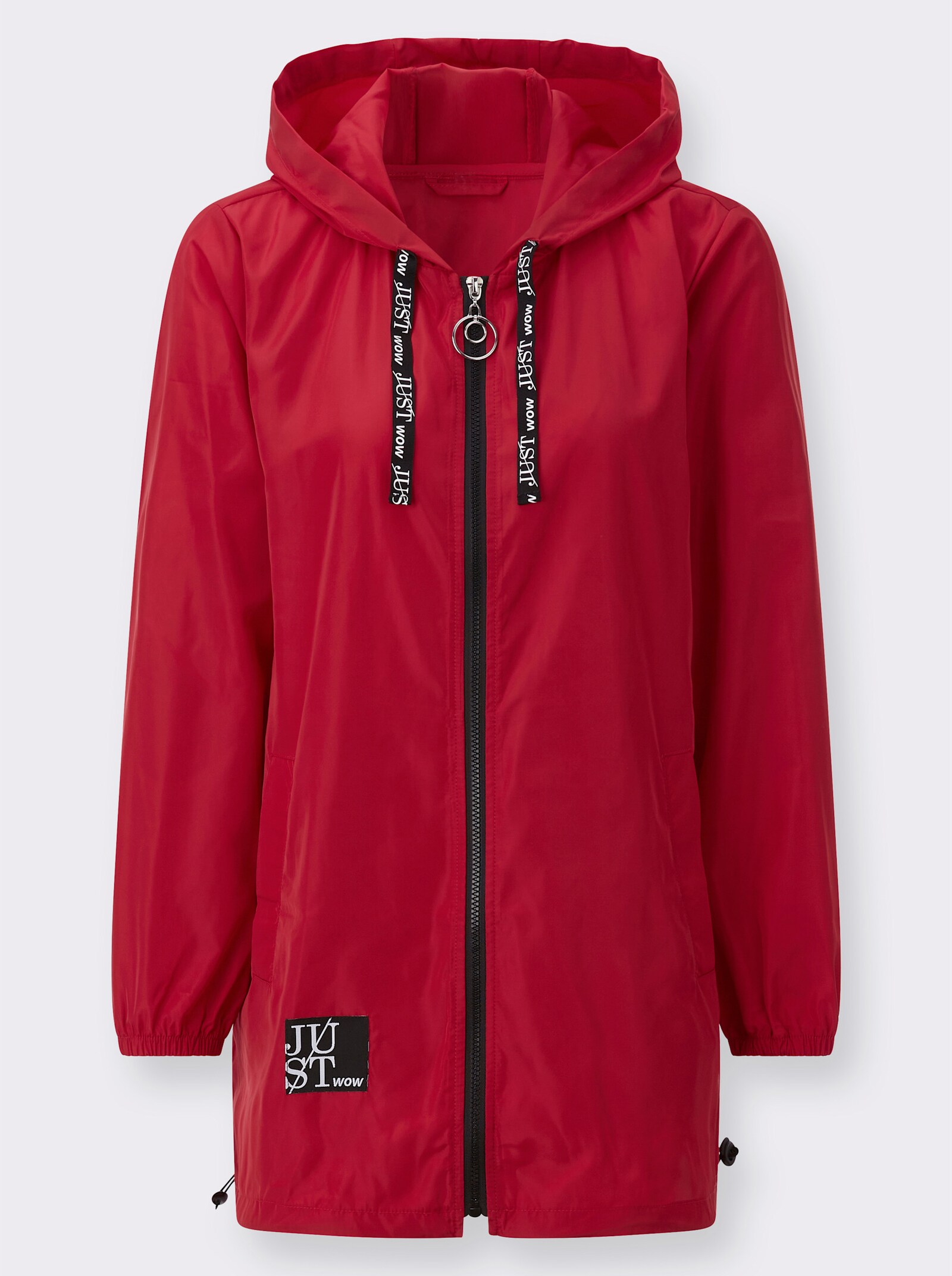 Kapuzenjacke mit Schriftzug im Comic-Stil - rot