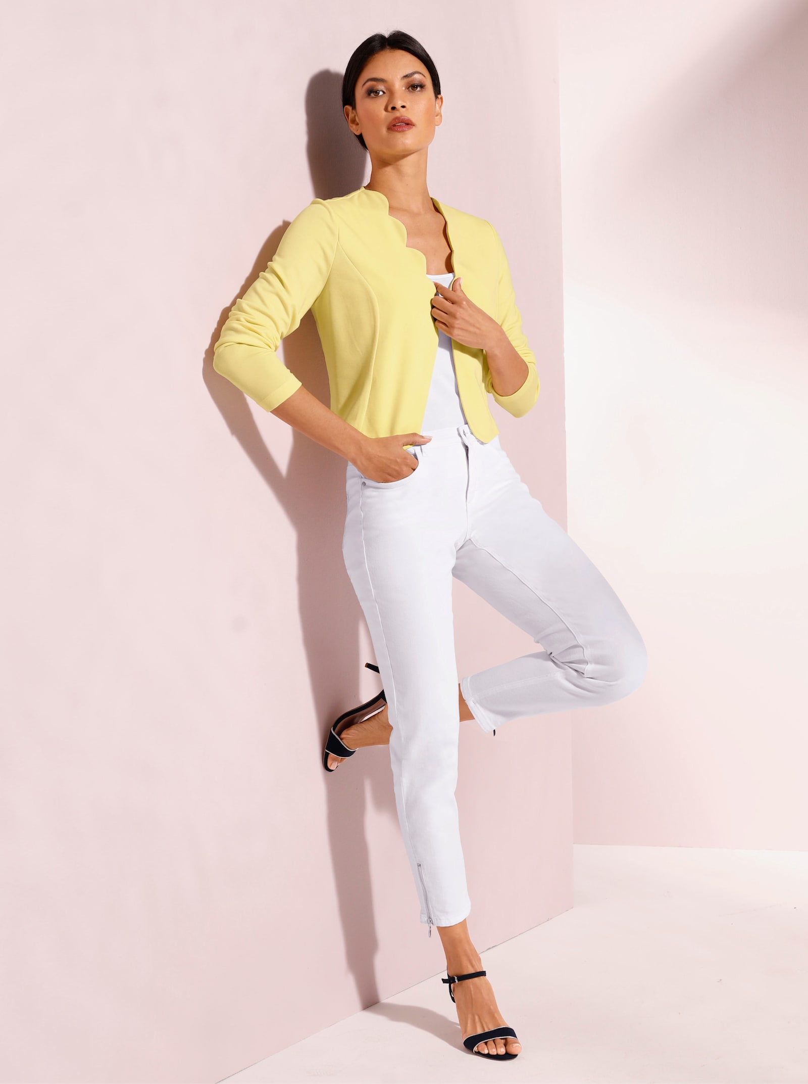 CREATION L PREMIUM Shirtjacke mit gewellten Kanten - zitrone