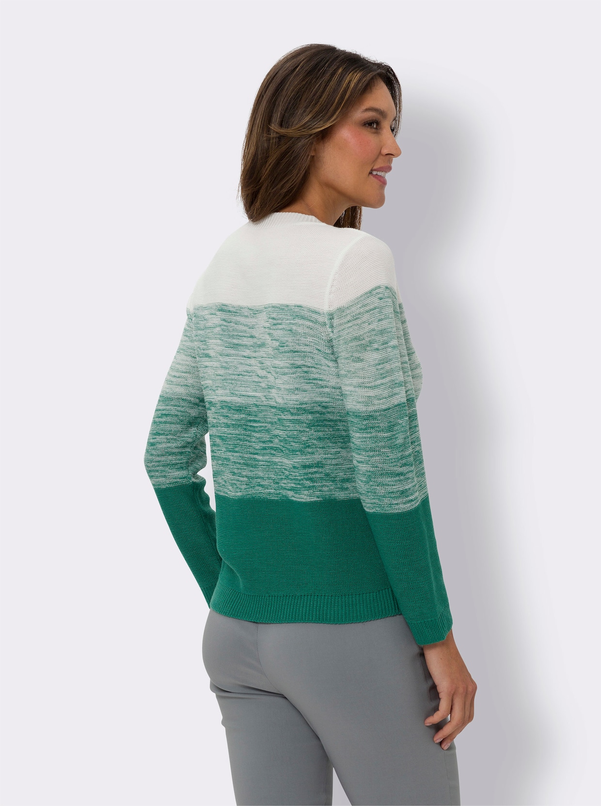 Pullover met ronde hals - groen/ecru gemêleerd