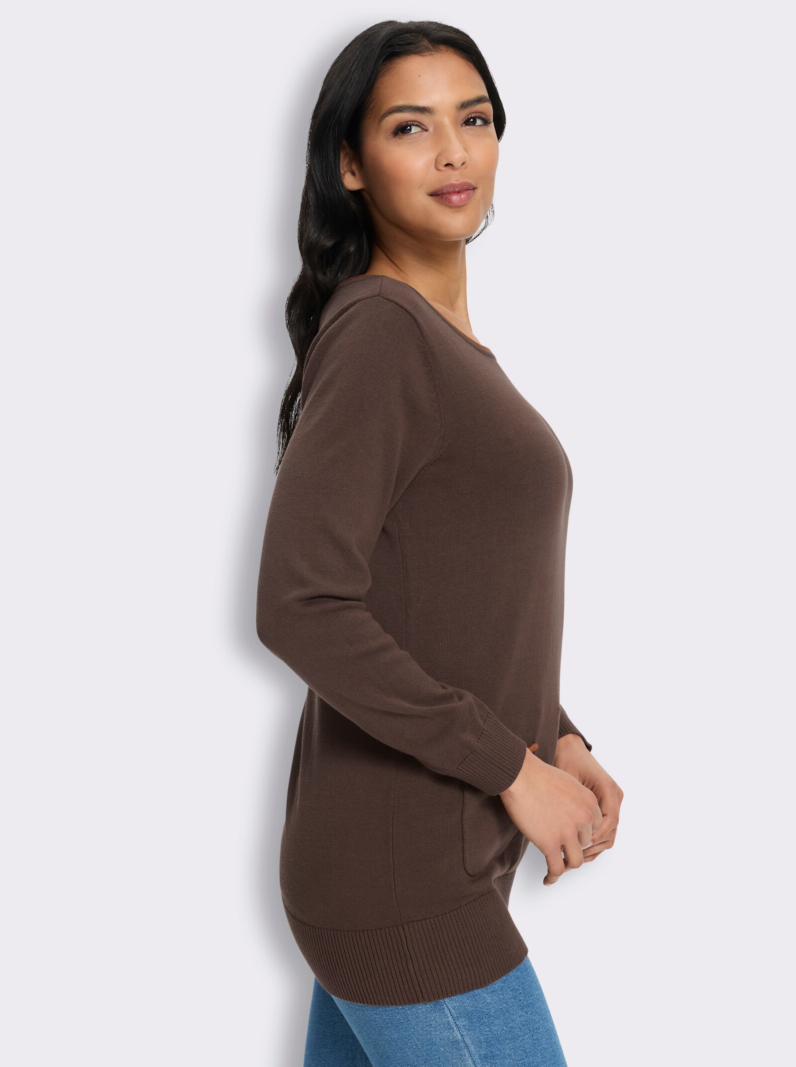 Longpullover mit Kontrast-Rollsaum - schoko