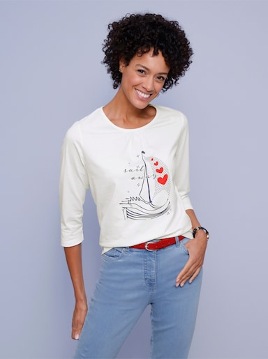 Shirt met 3/4-mouw - ecru/marine