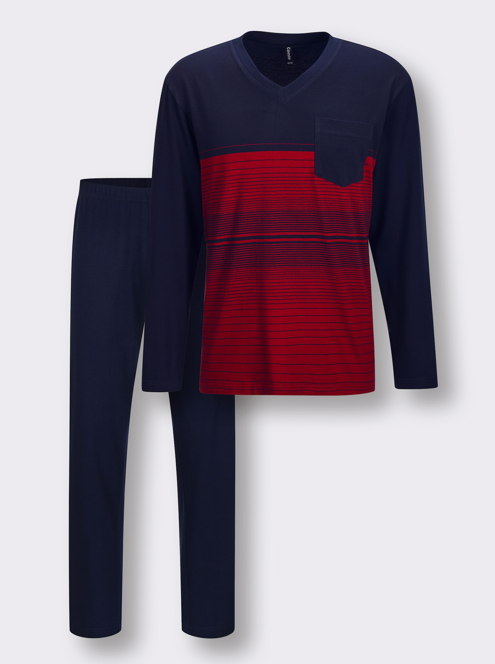 Comte Schlafanzug - marine-kirsche-geringelt