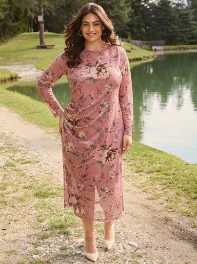 sheego Blumenkleid aus Mesh-Qualität - rosenholz-camel-bedruckt