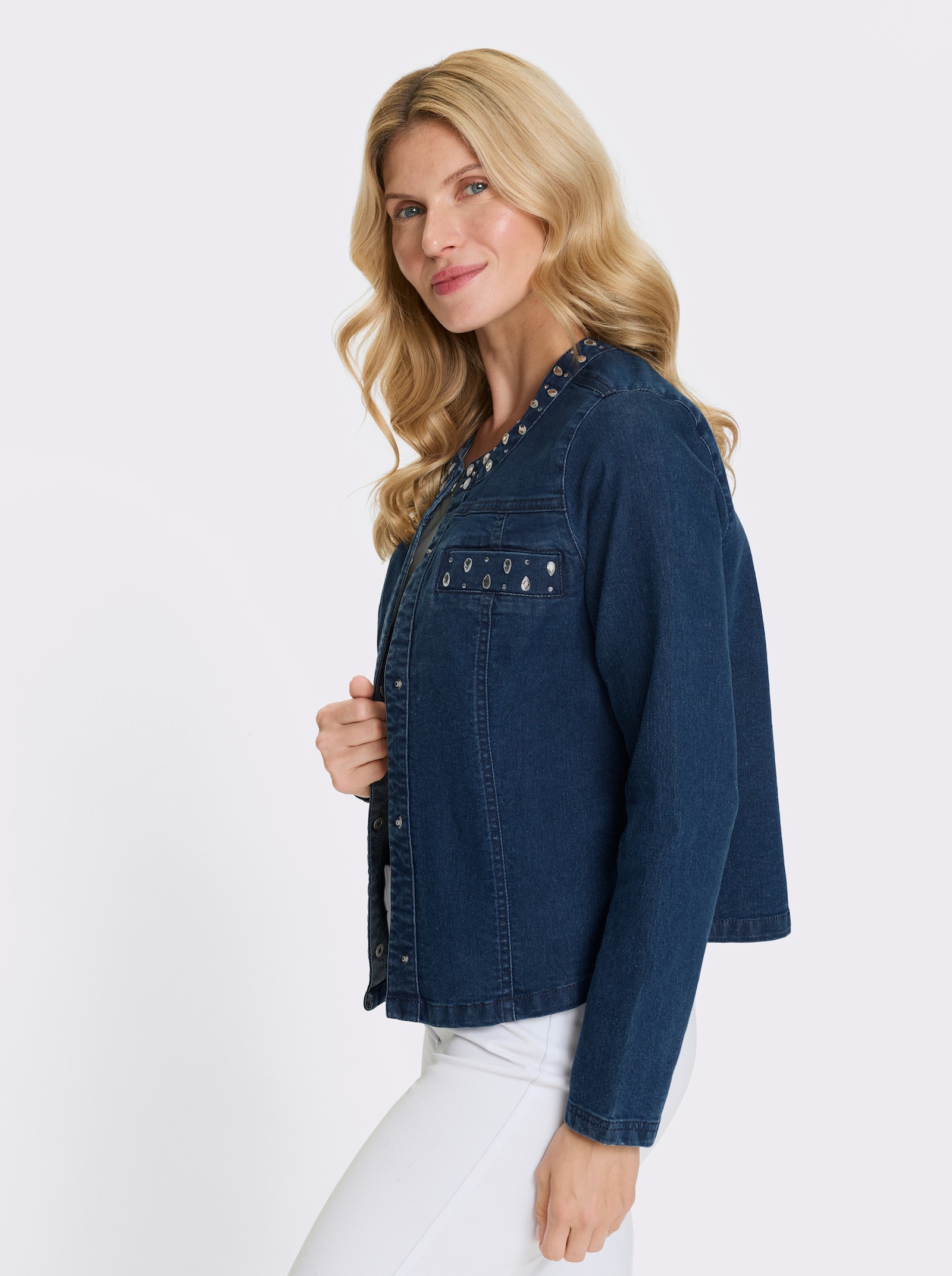 Jeansjacke mit Glitzersteinchen - blue-stone-washed
