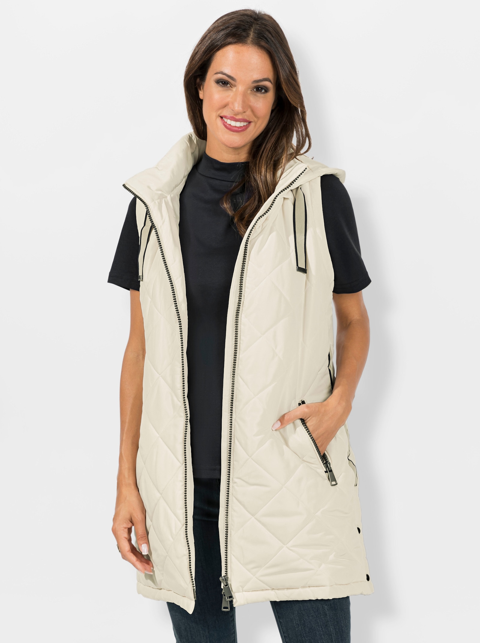 Longweste mit Rautensteppung - elfenbein