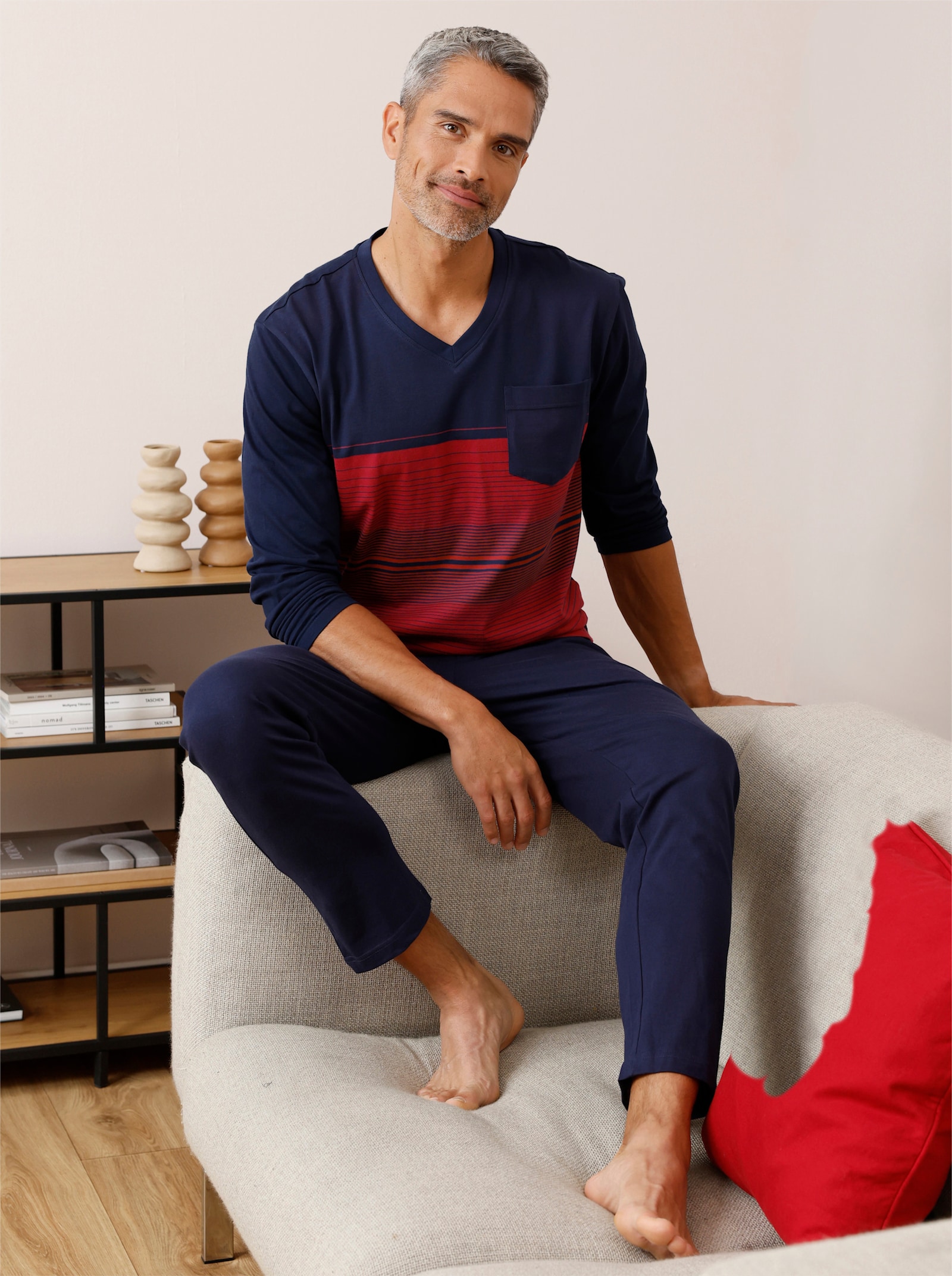 Comte Schlafanzug - marine-kirsche-geringelt