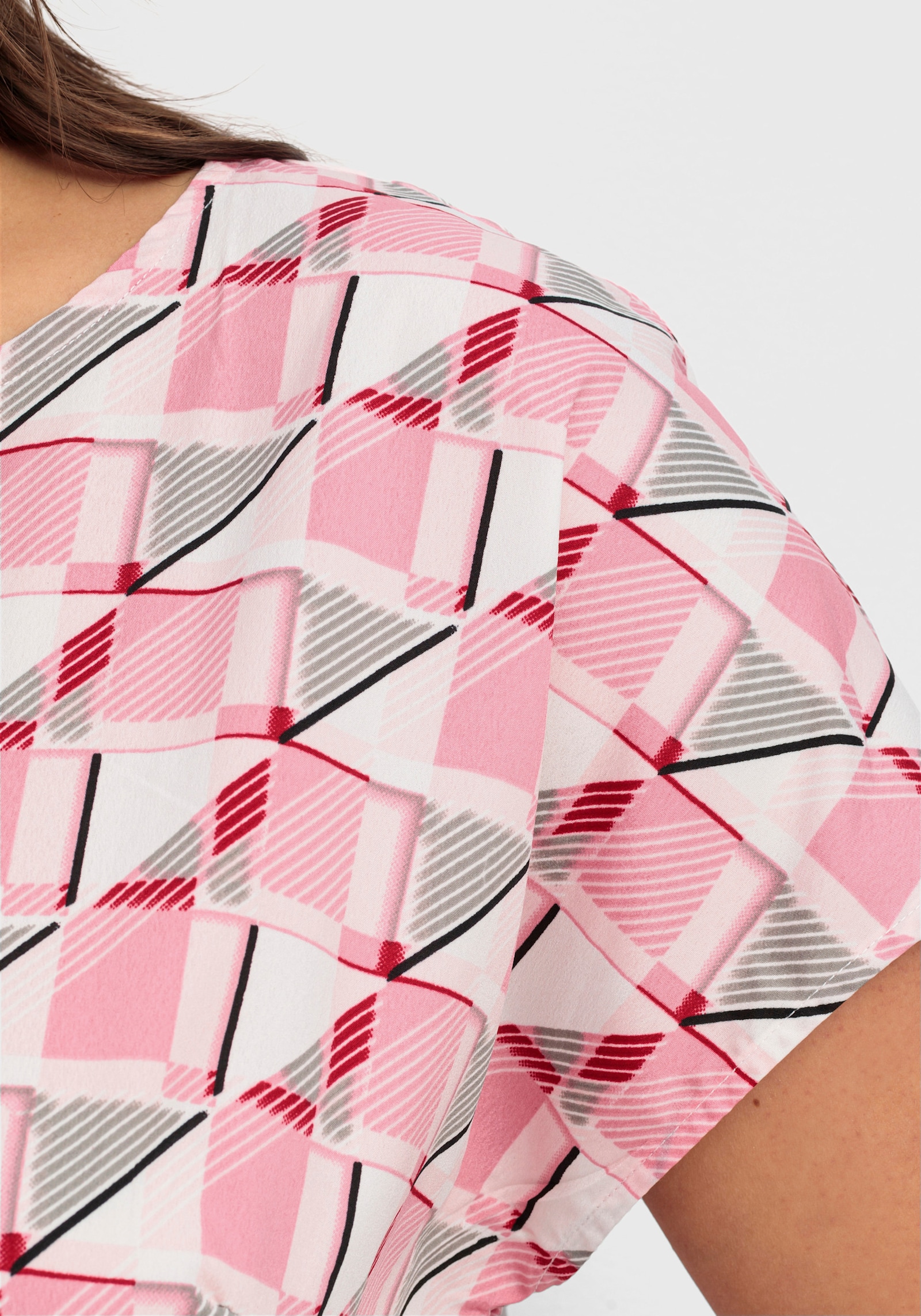 Schlupfbluse mit grafischem Druck, Crêpe-Qualität - altrosa-gemustert