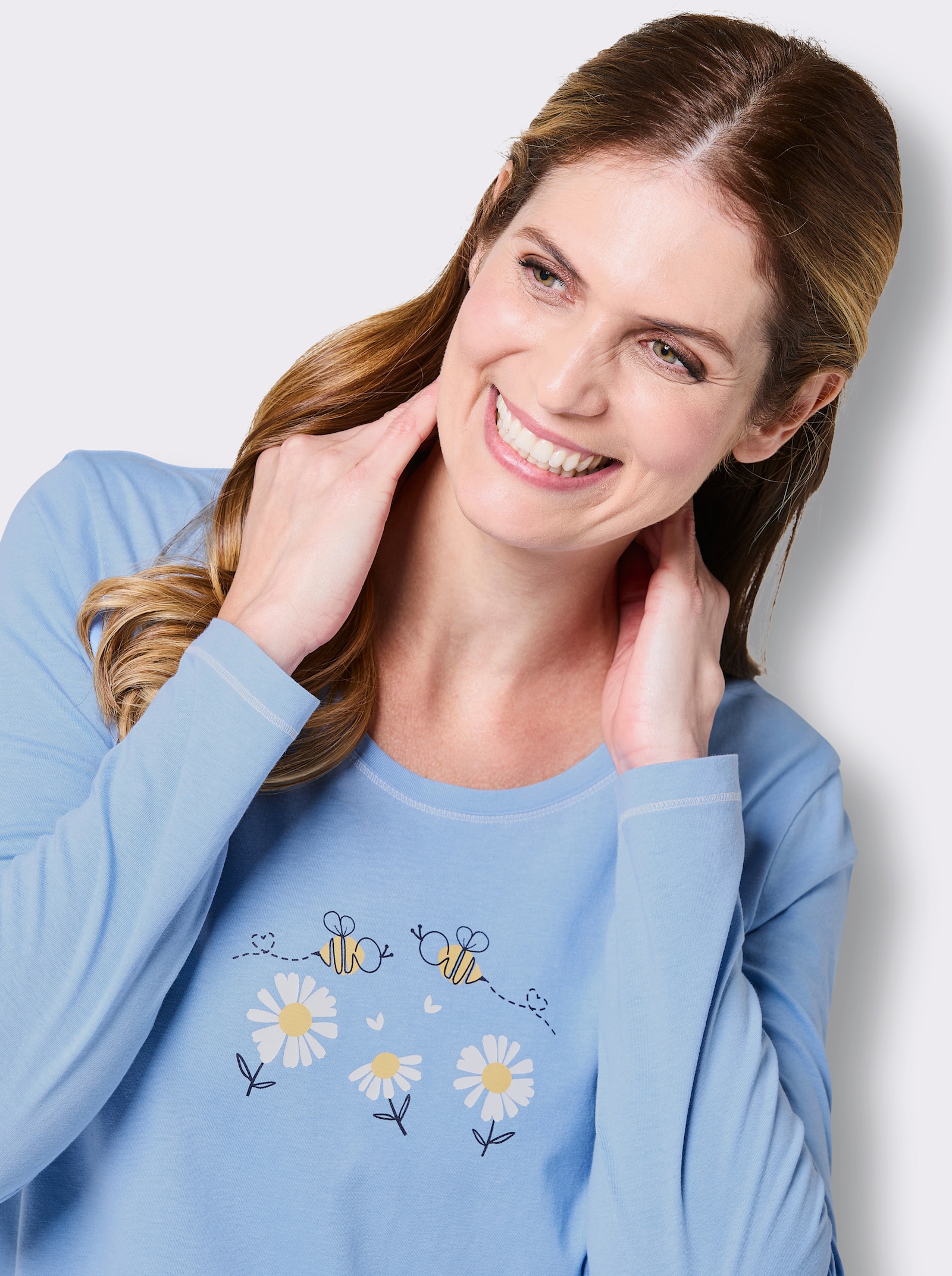 wäschepur Nachthemden mit Print - himmelblau-weiß-bedruckt