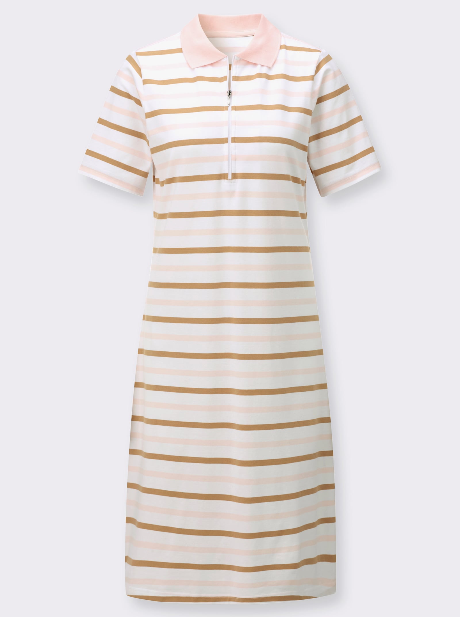 Polokleid im garngefärbten Ringel-Dessin - hellrosé-camel-geringelt