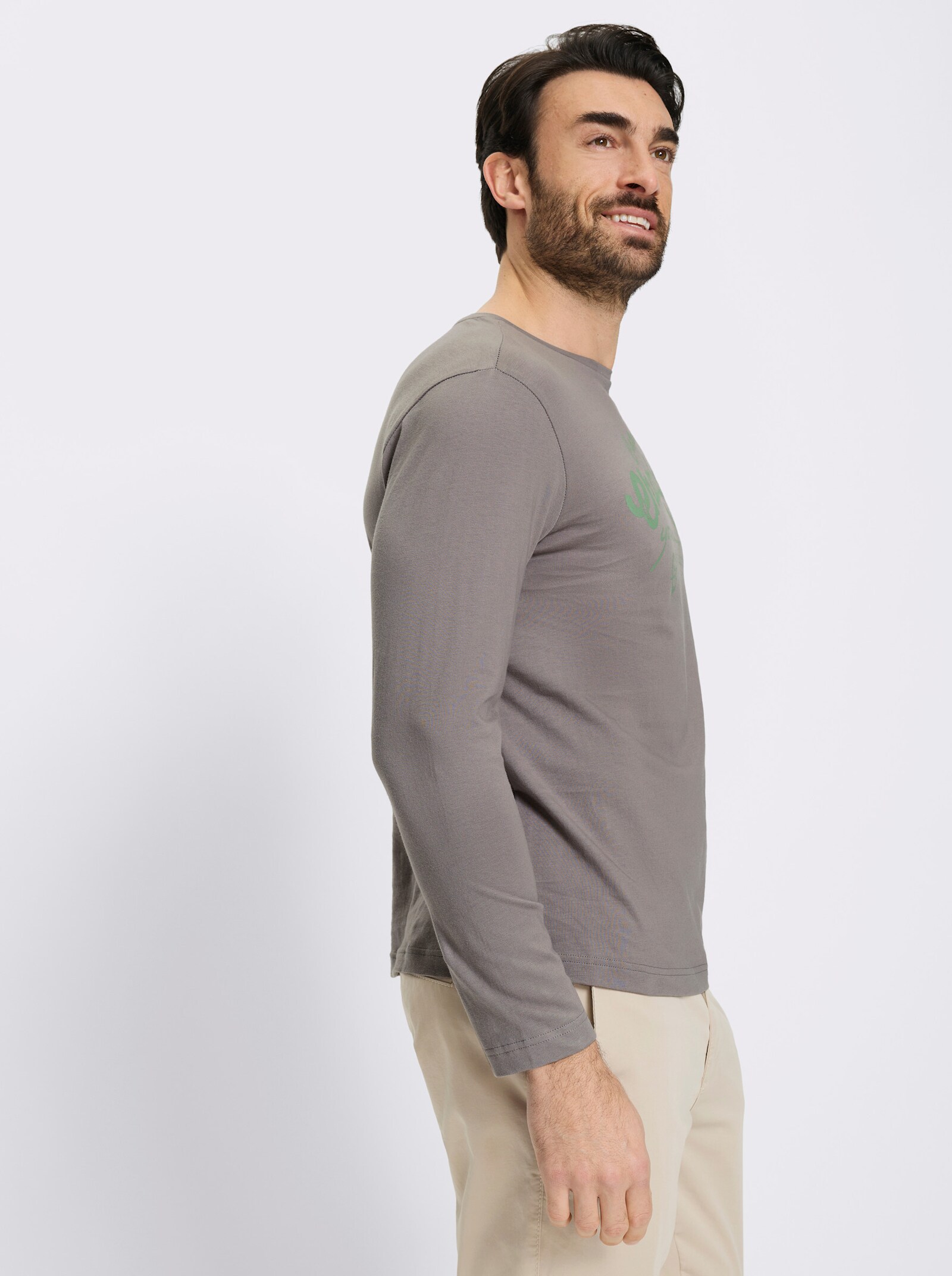 Catamaran Langarmshirt mit Front-Print - grau-eucalyptus-bedruckt