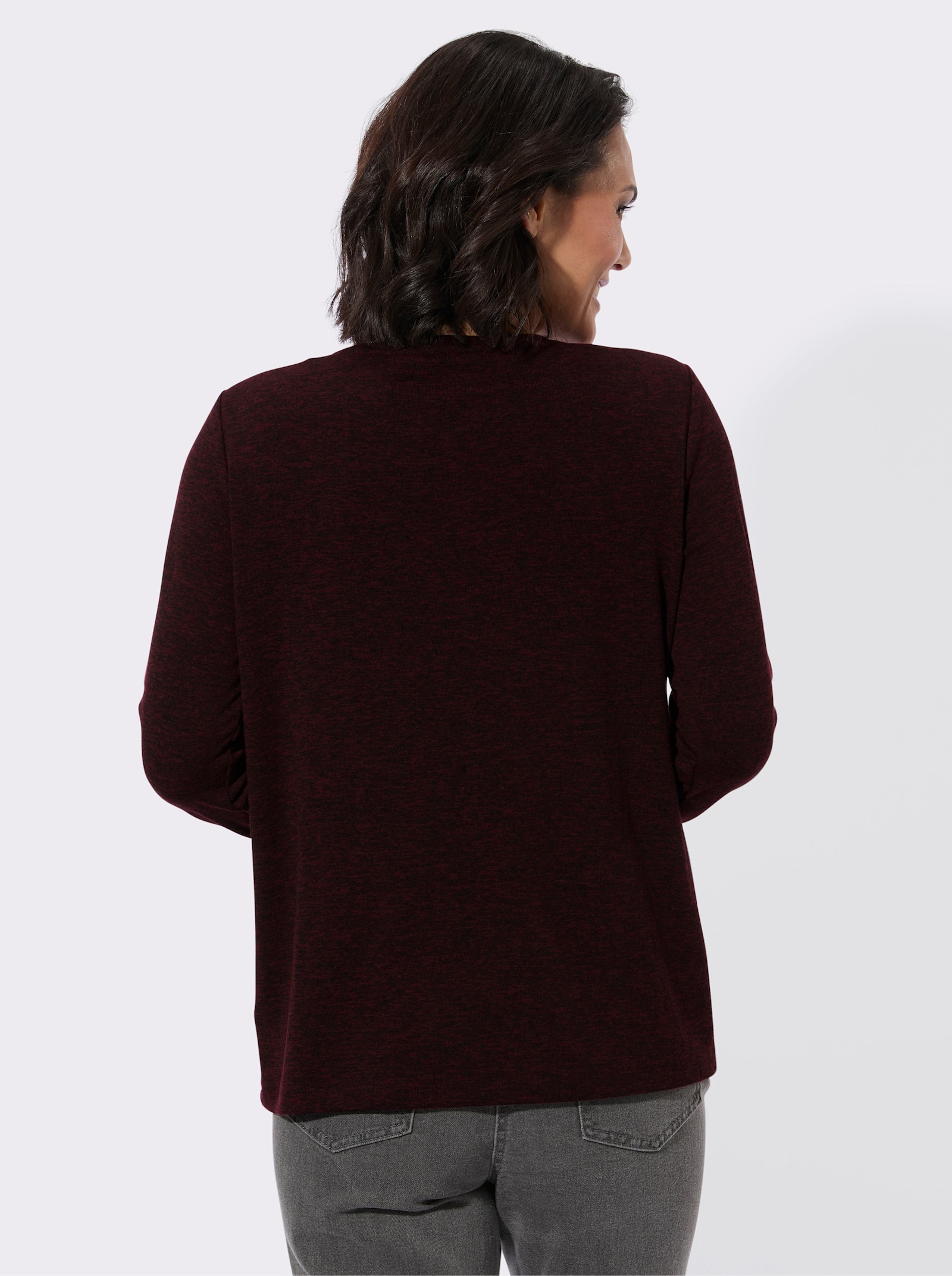 Rundhalsshirt mit Jacquard-Muster - bordeaux-meliert