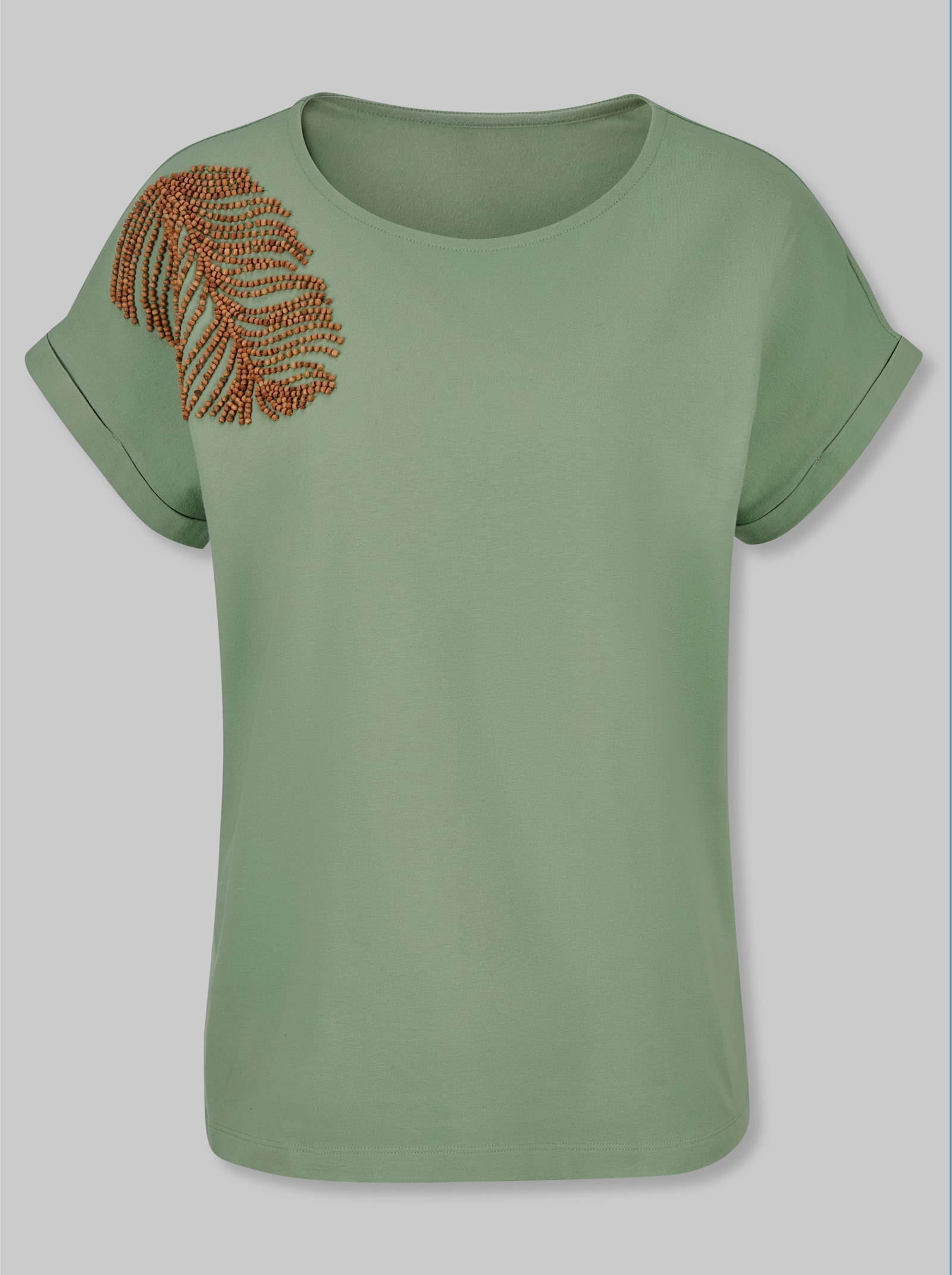 heine T-Shirt mit Zierperlen - eucalyptus