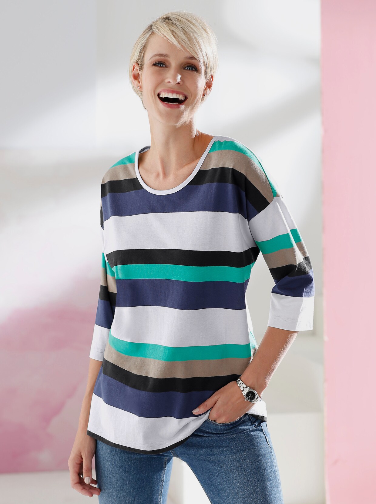 3/4-Arm-Shirt - grün-geringelt