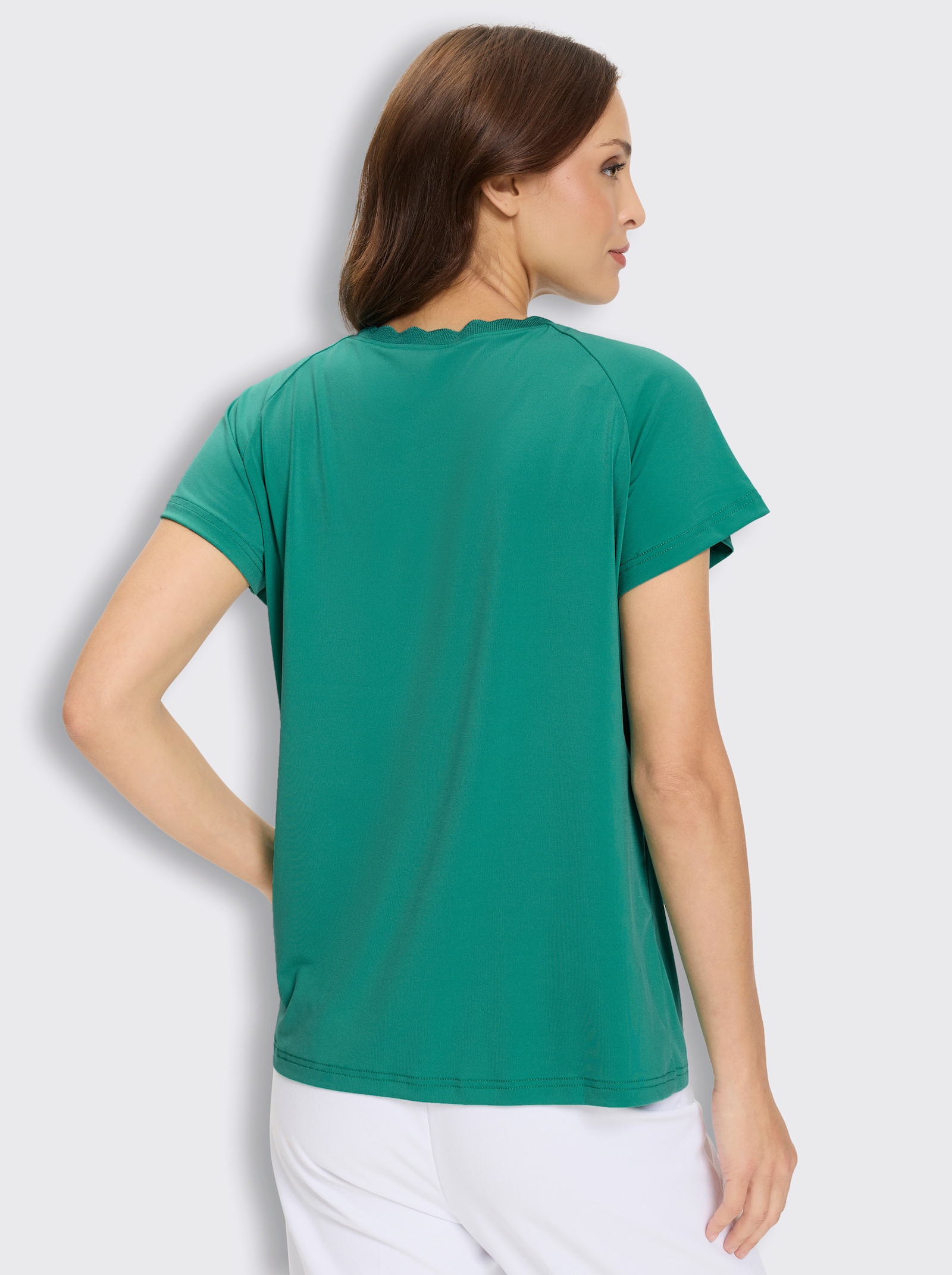 Kurzarmshirt mit gebogten Kanten - smaragd