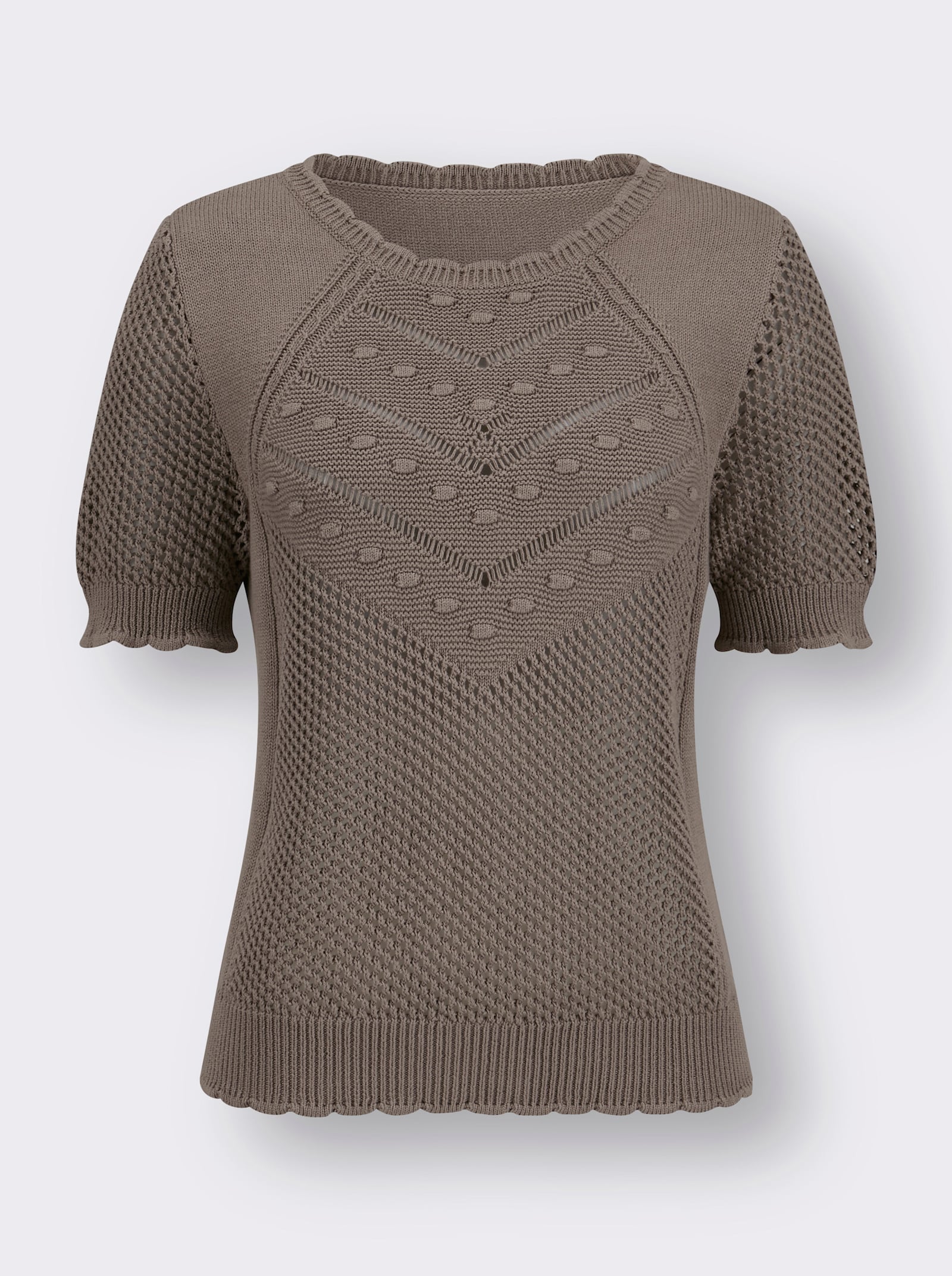 Ajourpullover mit kurzen Ärmeln - taupe