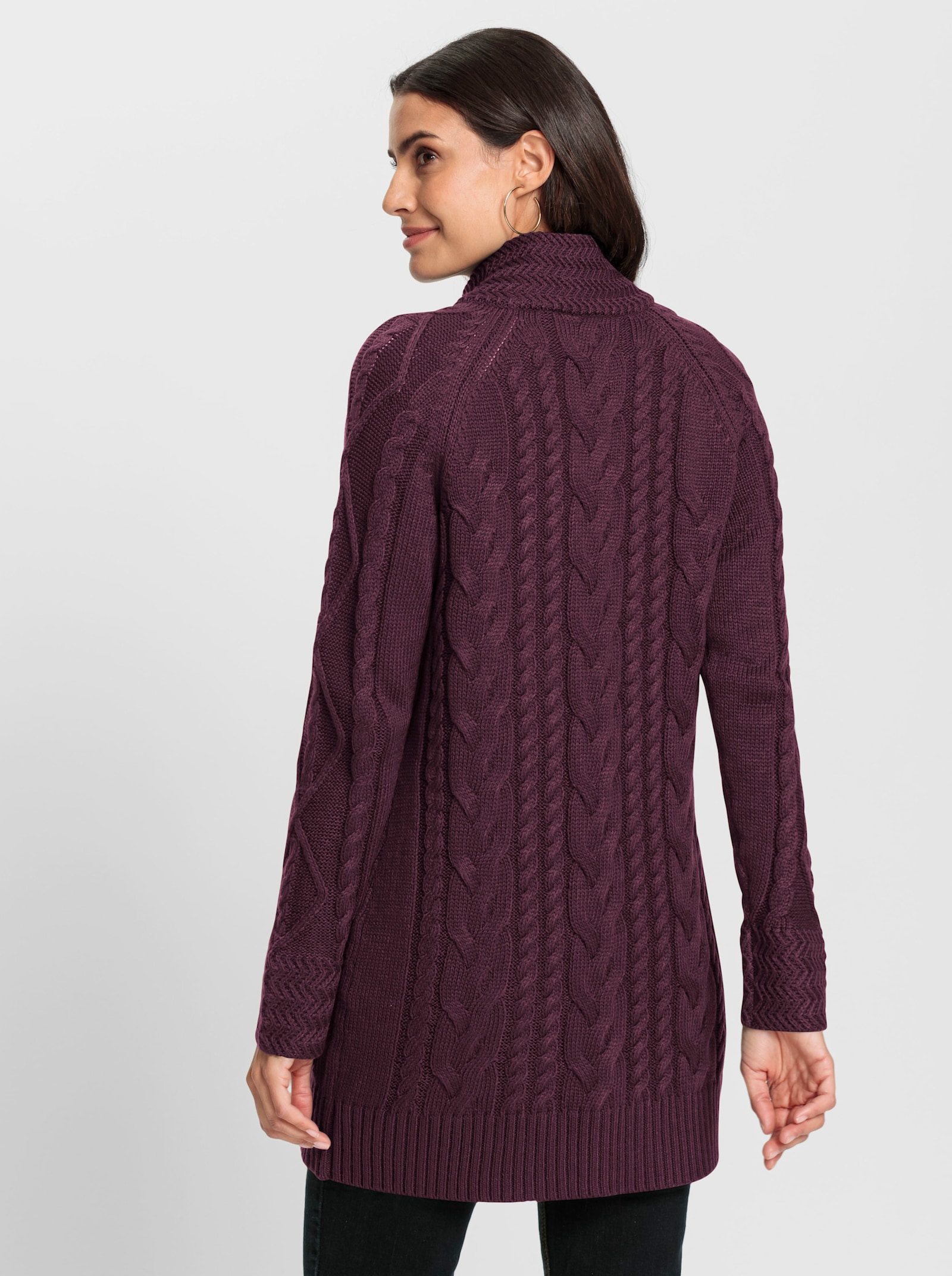 Lang vest met breipatroon - bordeaux