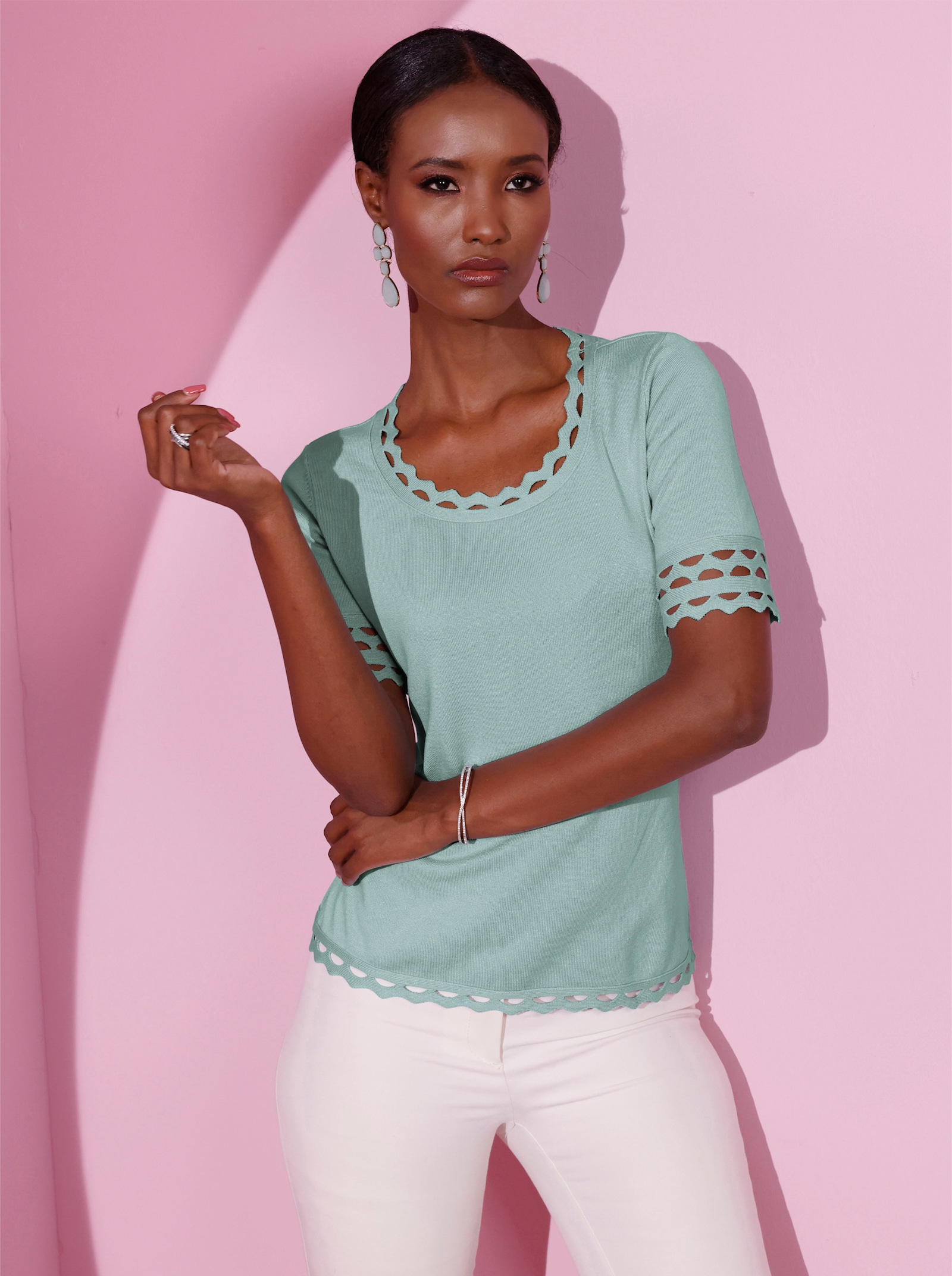 Pull à manches courtes avec finitions ondulées - menthe