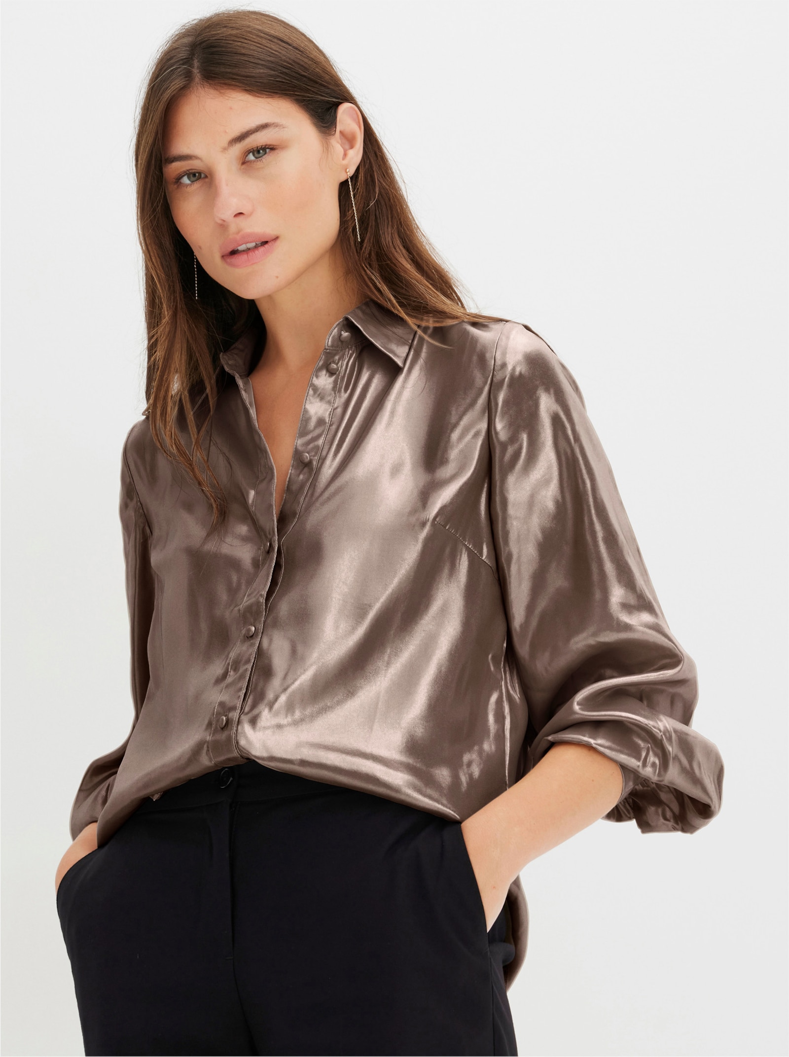 Hemdbluse in Satin-Qualität - sesam