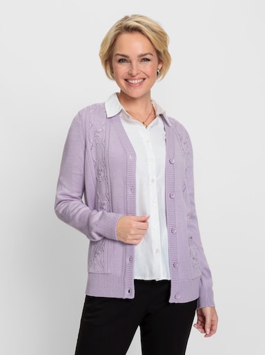 Strickjacke mit Zierperlen - flieder