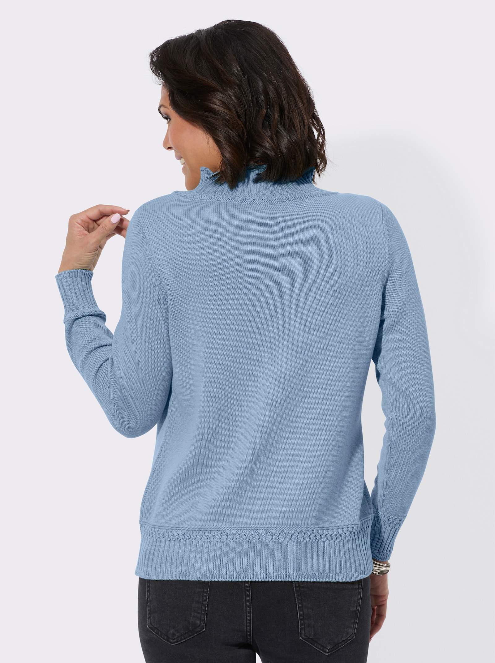 Stehkragenpullover mit Ripp-Abschlüssen - eisblau