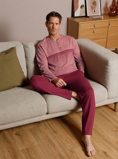 wäschepur men Schlafanzug mit weiter Hose - dunkelrot-beige-meliert
