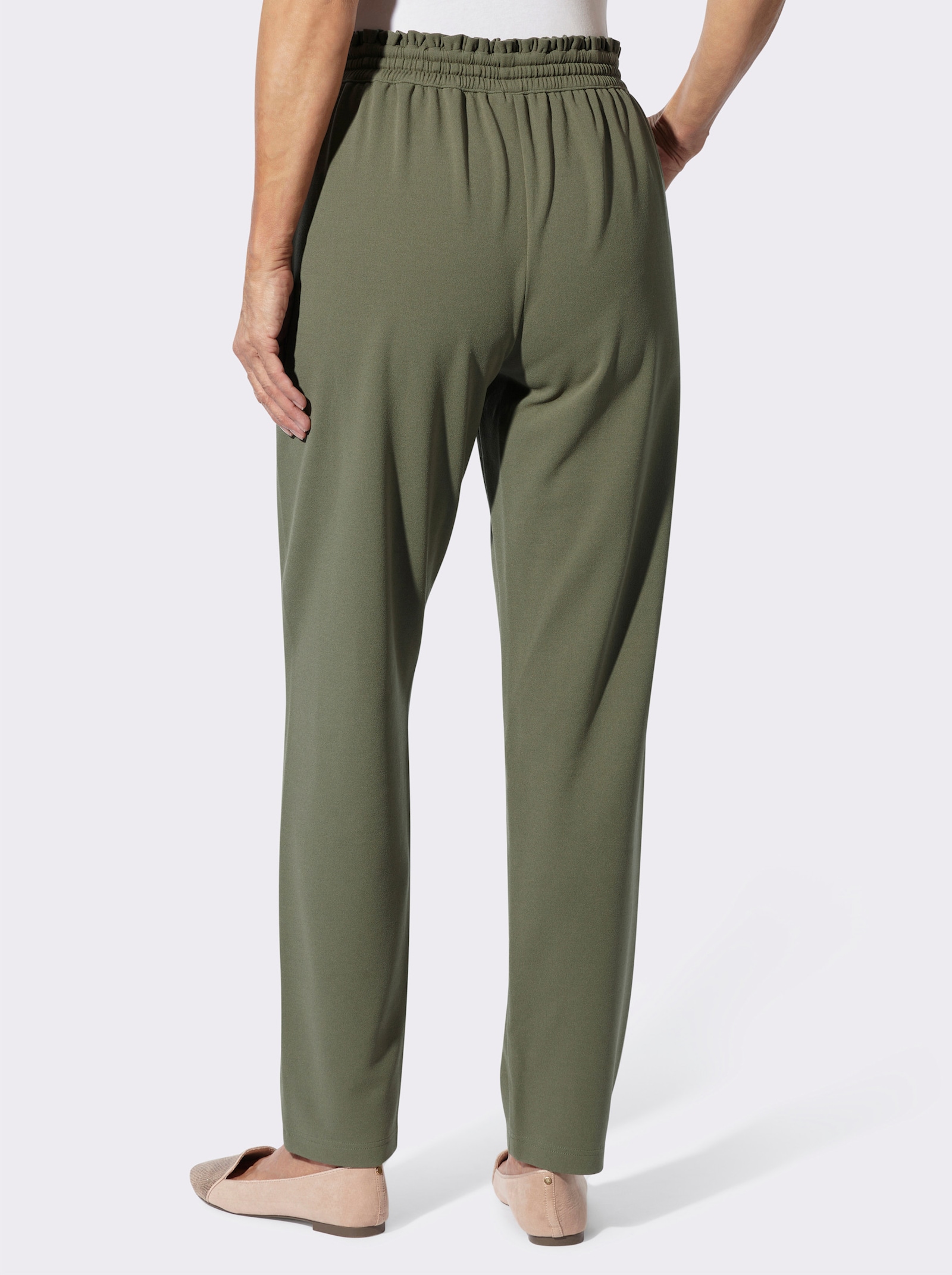 Jerseyhose mit Rüschen am Dehnbund - khaki