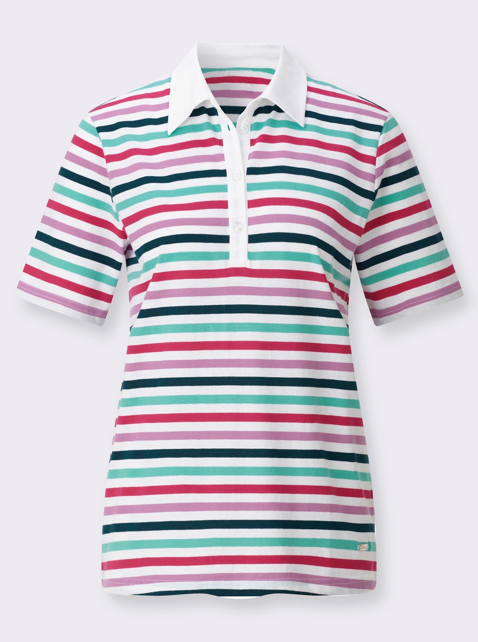 Poloshirt im garngefärbten Ringelmuster - weiß-fuchsia-geringelt