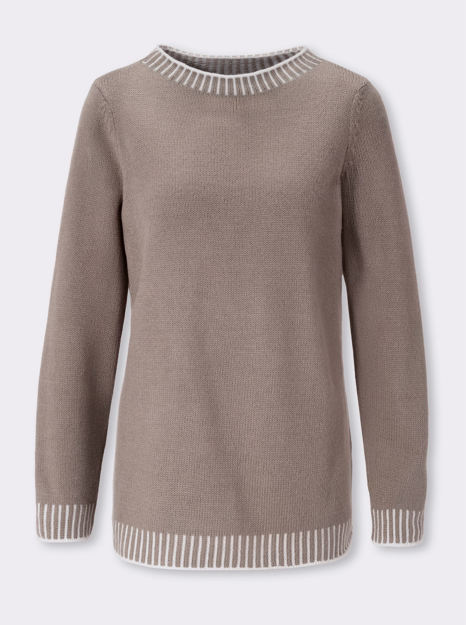 Rundhalspullover mit Kontrast-Akzenten - taupe