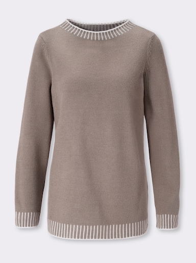 Rundhalspullover mit Kontrast-Akzenten - taupe