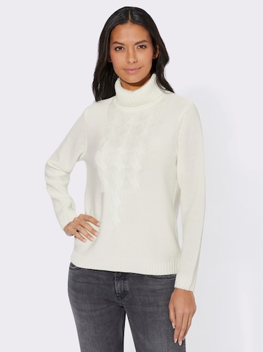 Rollkragenpullover mit Zopfmuster - ecru
