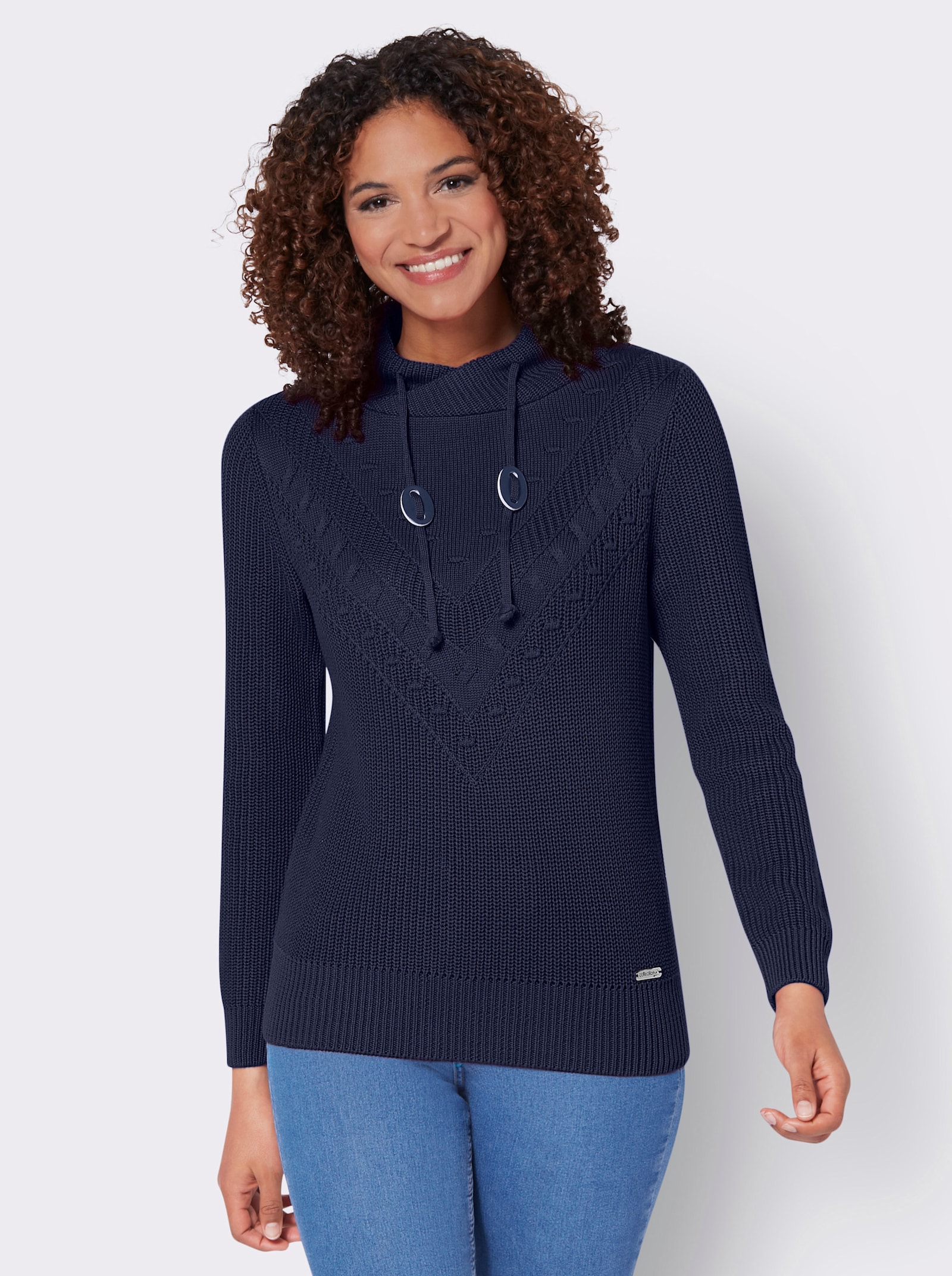 Strickpullover mit überlappendem Stehkragen - marine