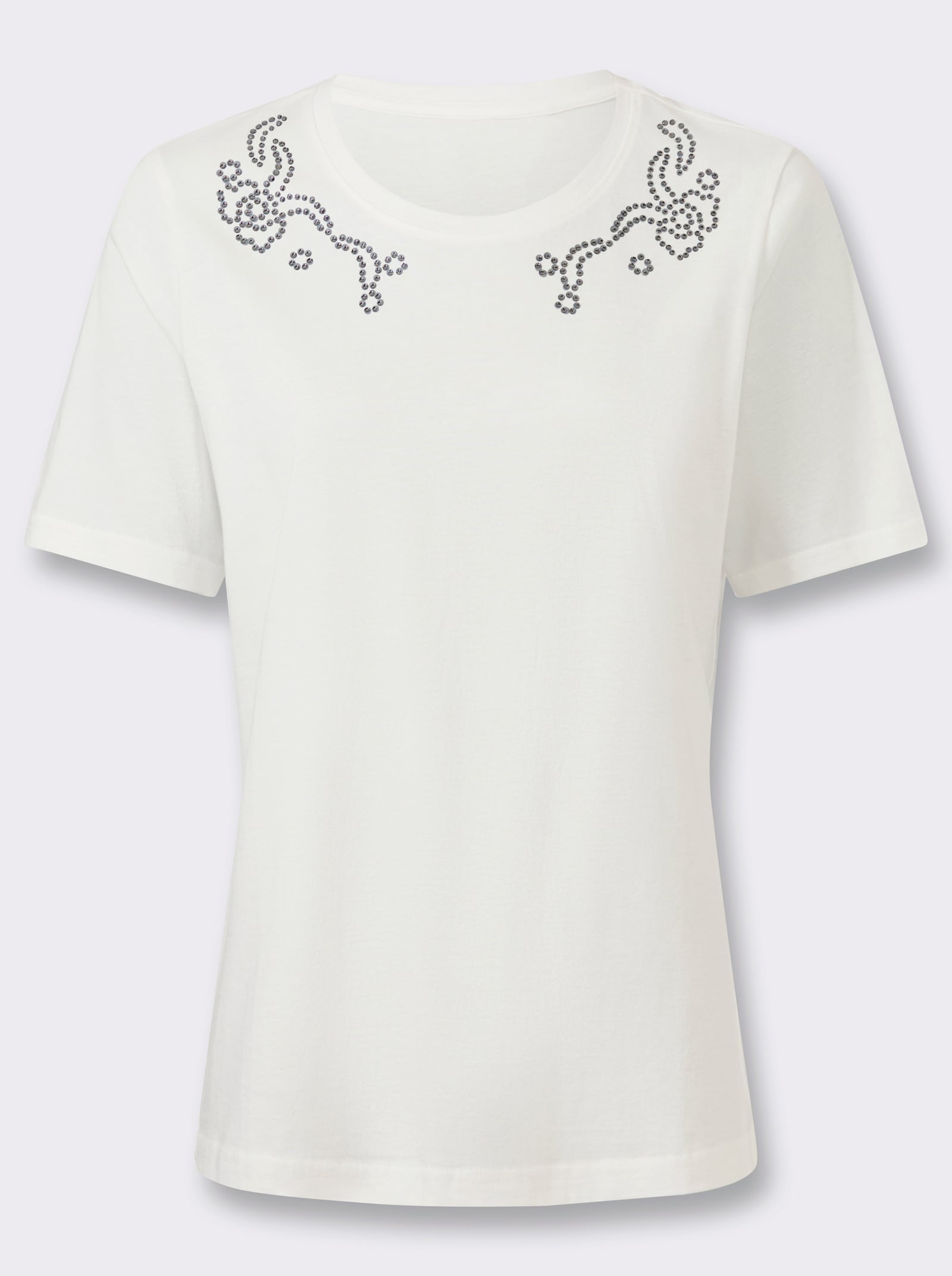 Kurzarmshirt mit Glitzersteinchen - ecru