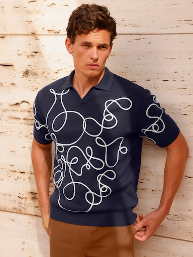 Marco Donati Kurzarmpullover aus formstabilem Milano-Ripp - marine-ecru