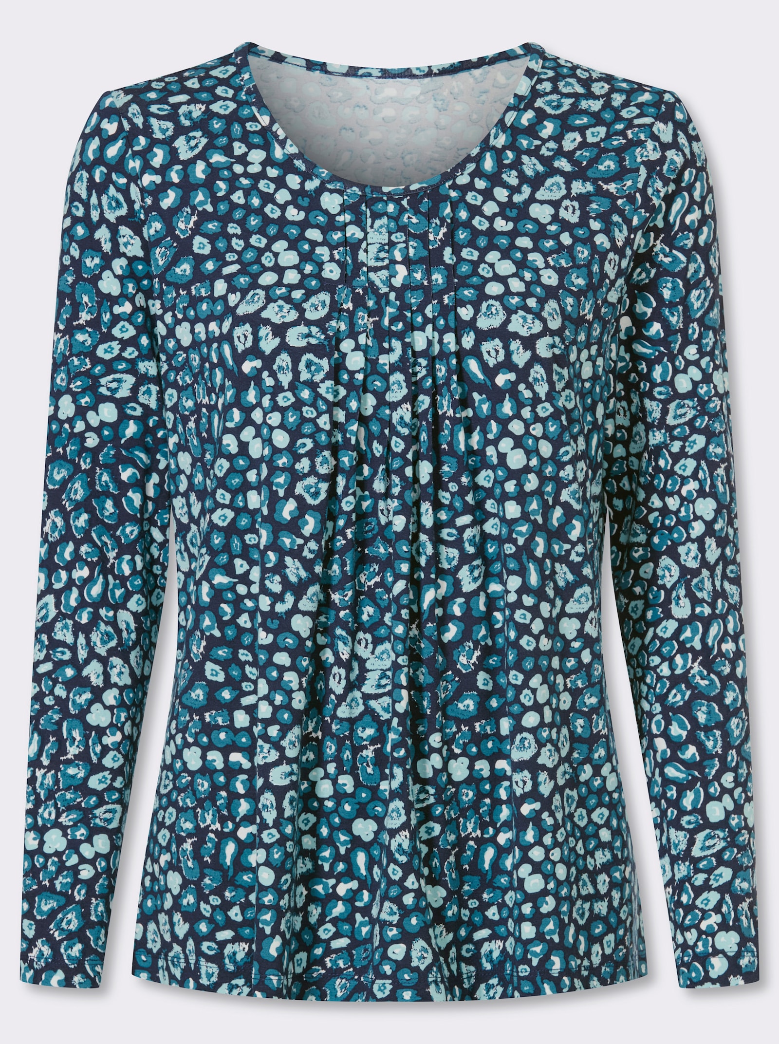 Tunikashirt mit Fältchen am Ausschnitt - marine-topas-bedruckt
