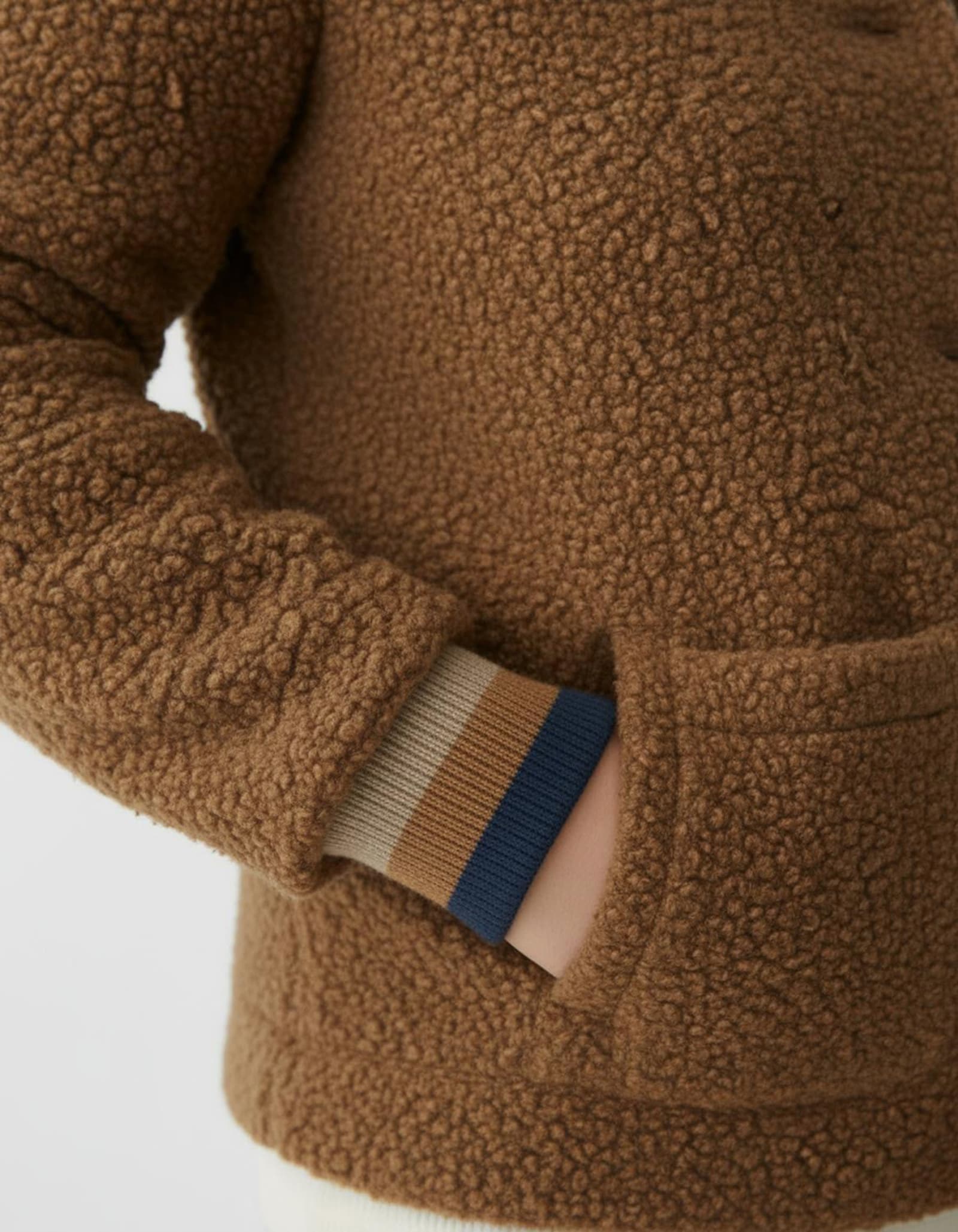 Boucléjacke mit gestreiften Ärmel-Bündchen - cognac