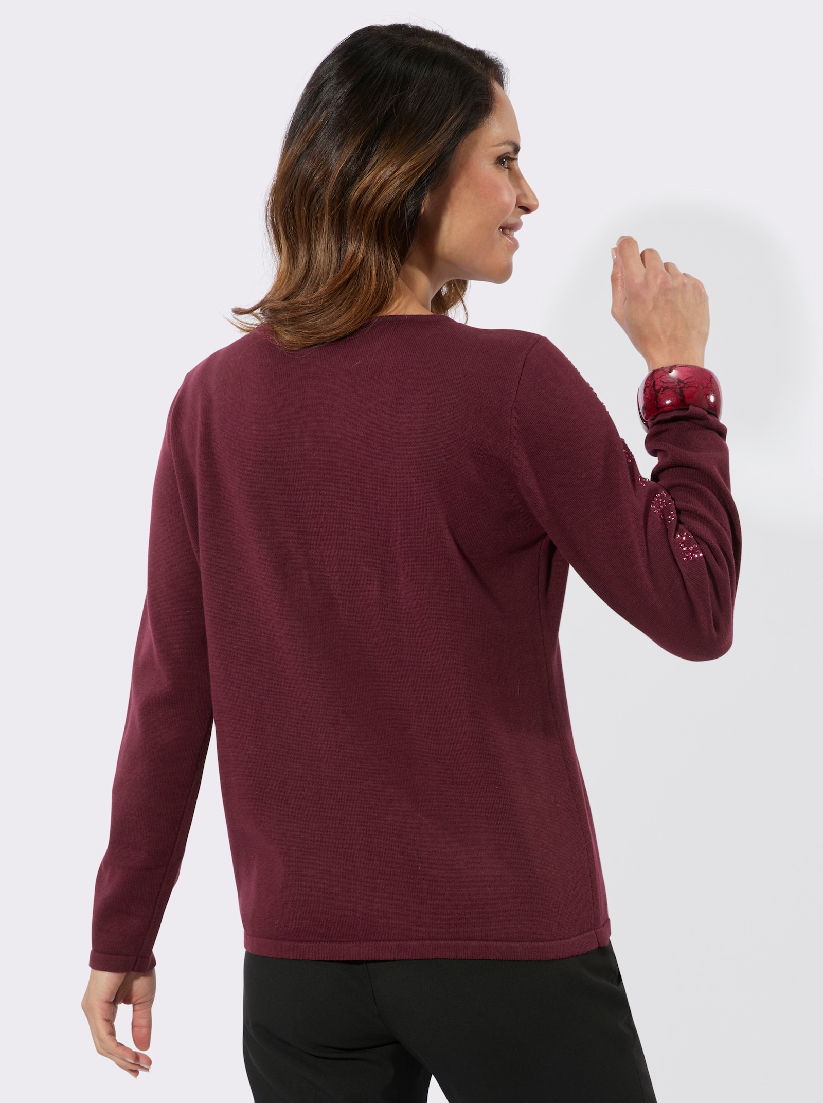 Feinstrickpullover mit Glitzersteinchen - bordeaux