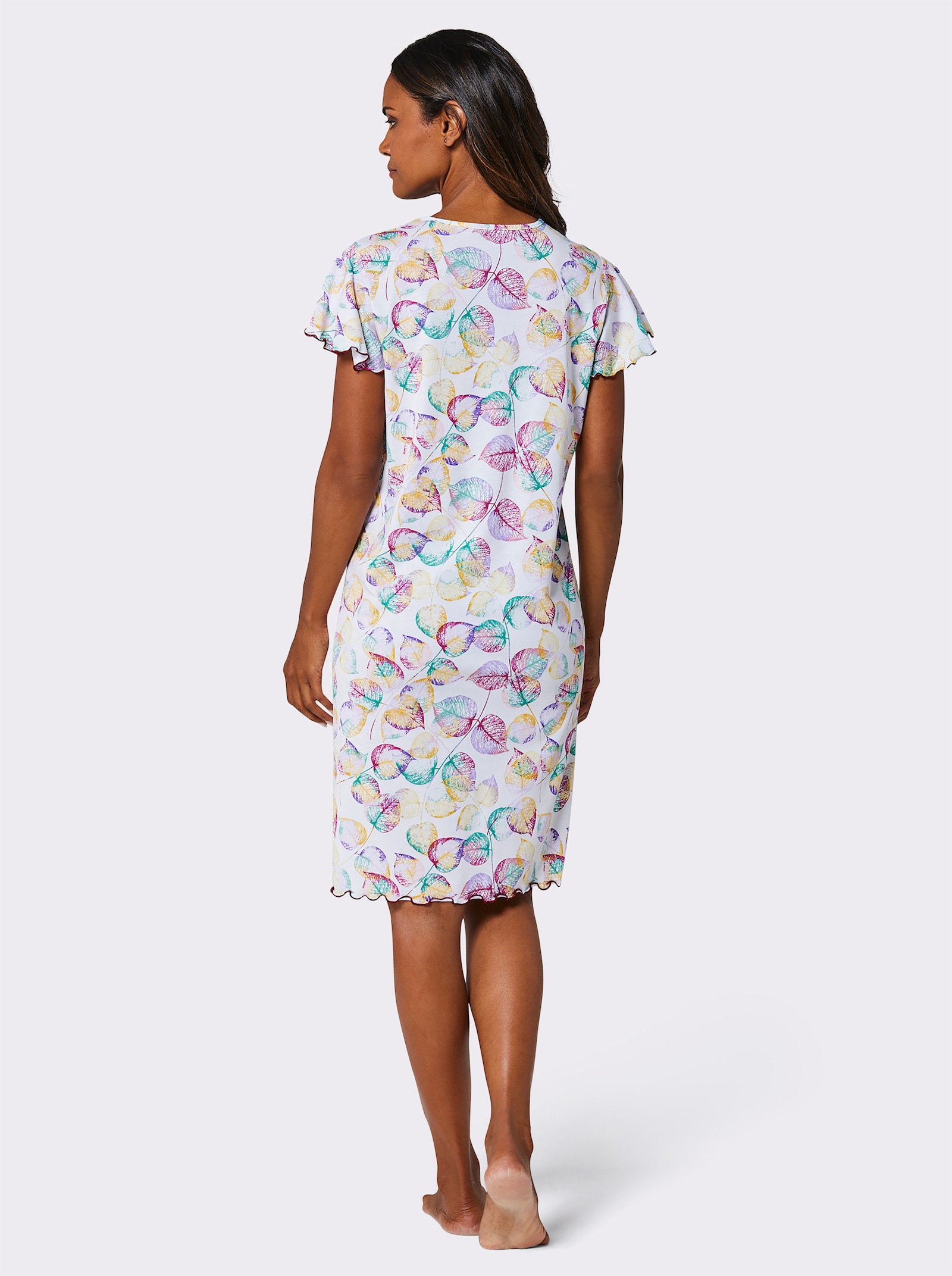 wäschepur Nachthemd met kleurrijke bladerprint - ecru/paars bedrukt