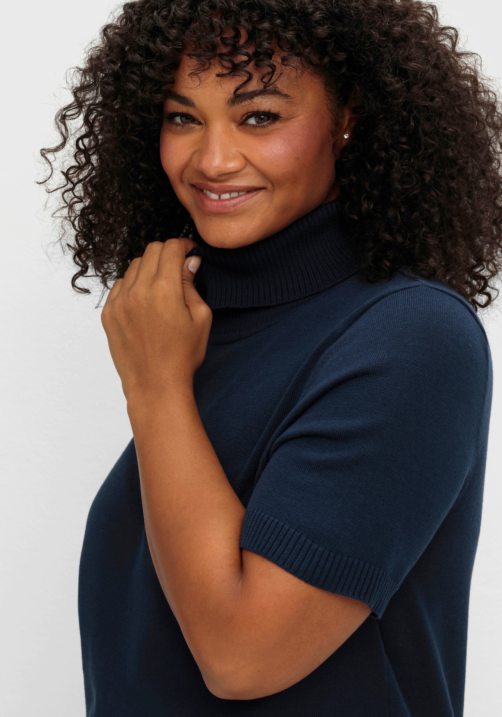 Kurzarmpullover mit Rollkragen - marine