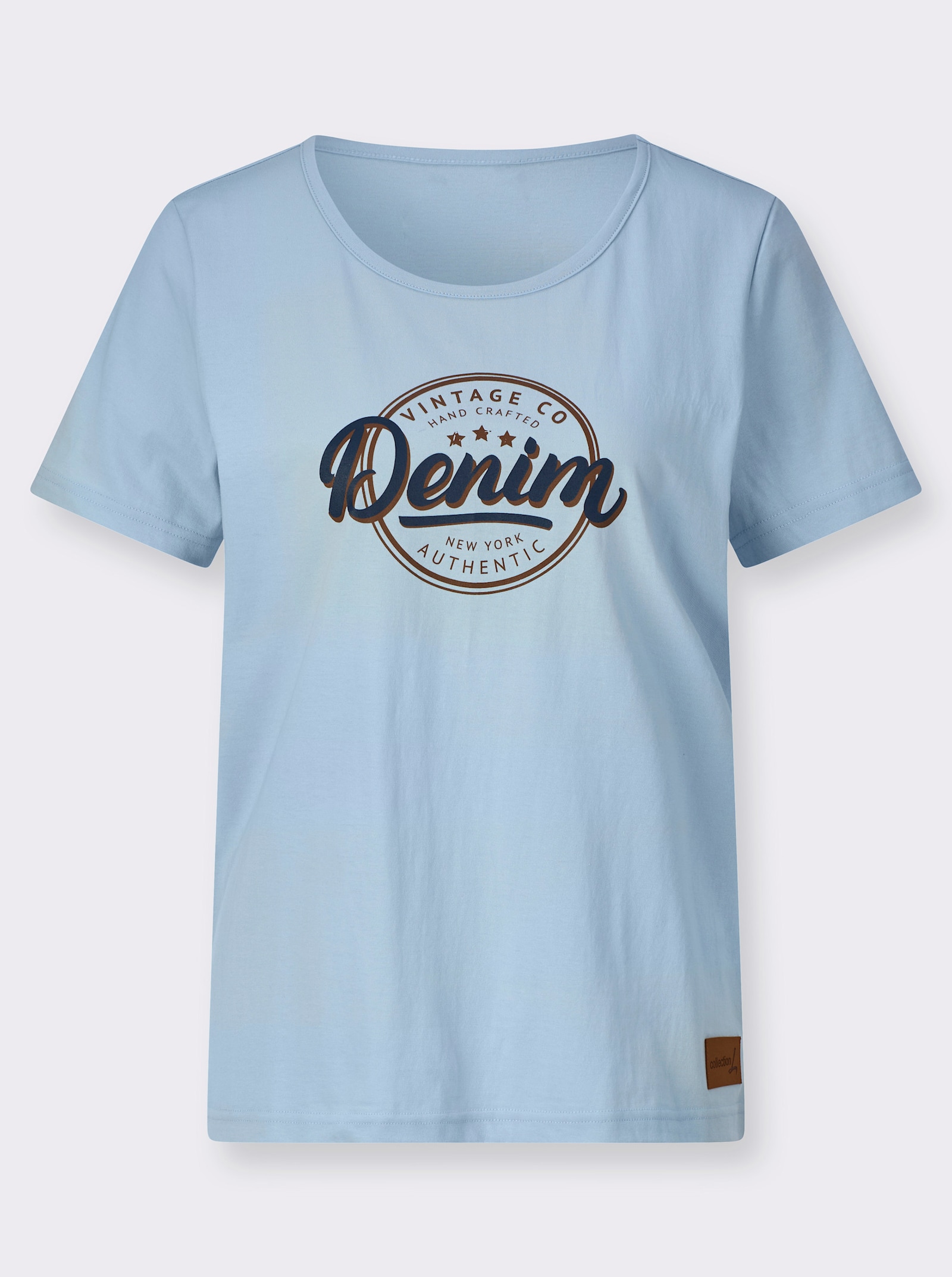 Kurzarmshirt mit platziertem Schriftzug - hellblau