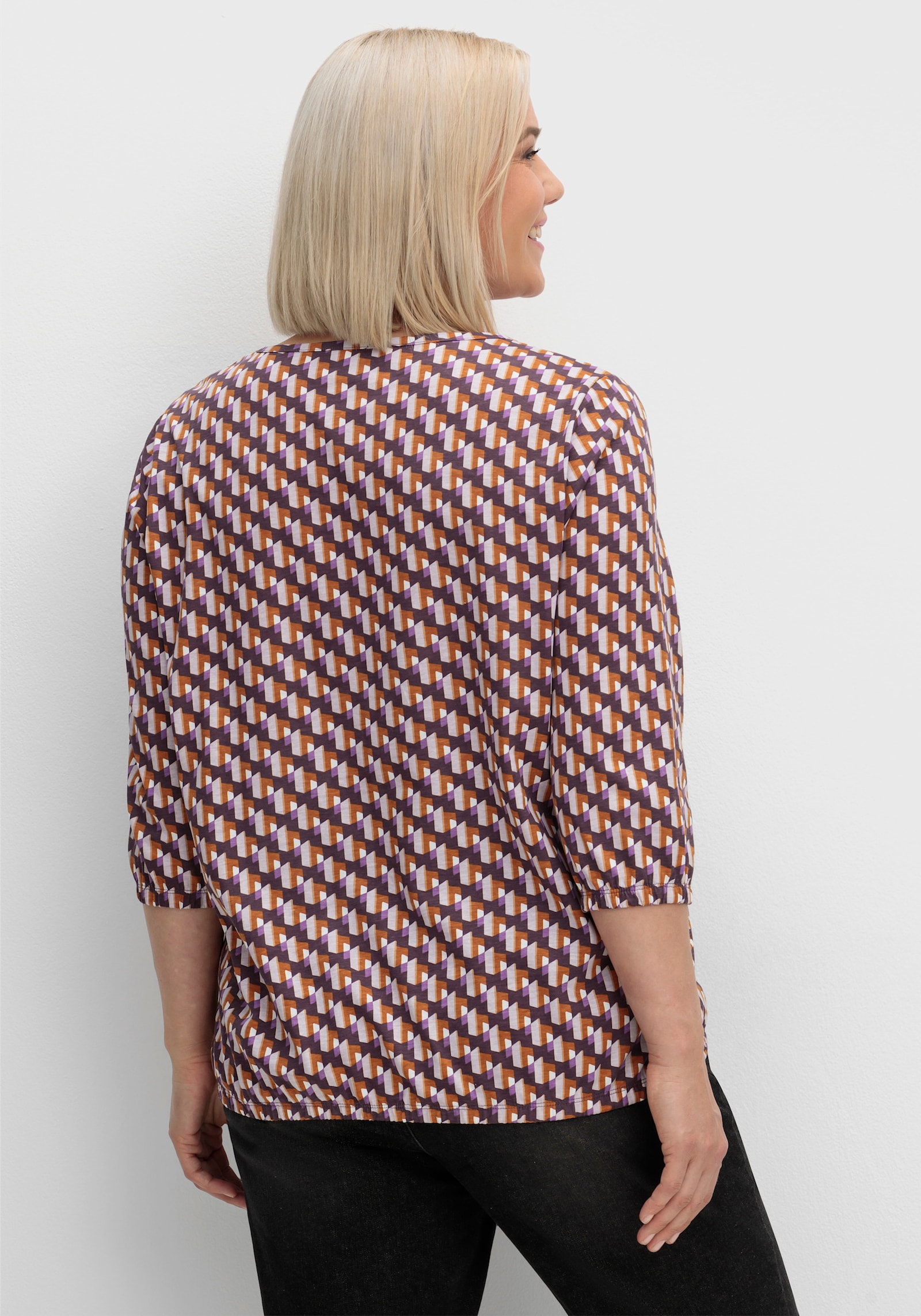 3/4-Arm-Shirt im grafischen Muster - aubergine-flieder-bedruckt