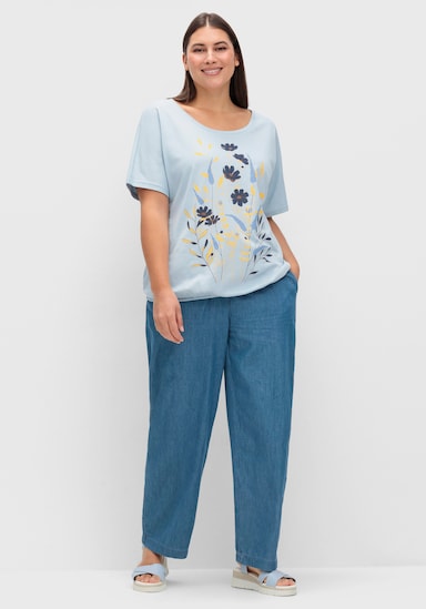 T-Shirt mit Blumen-Druck im Vorderteil - hellblau