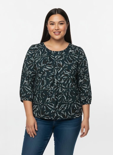 Druckbluse in Schlupfform - petrol-graphit-bedruckt
