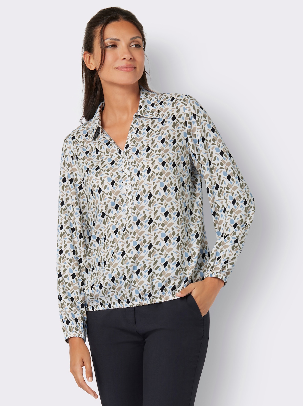 Blouse met lange mouwen - ecru/bleu geprint