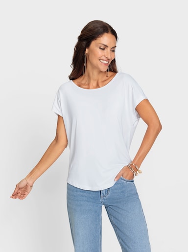 Rundhalsshirt mit Spitze im Rückteil - weiß