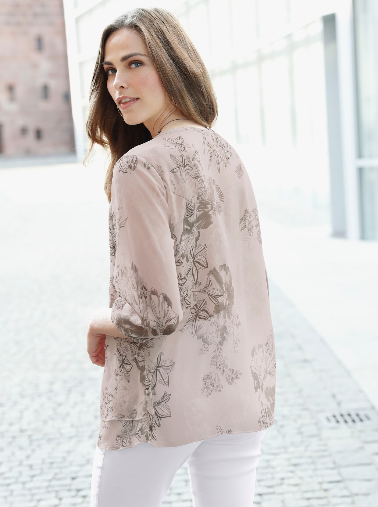 Chiffonblouse - taupe gedessineerd